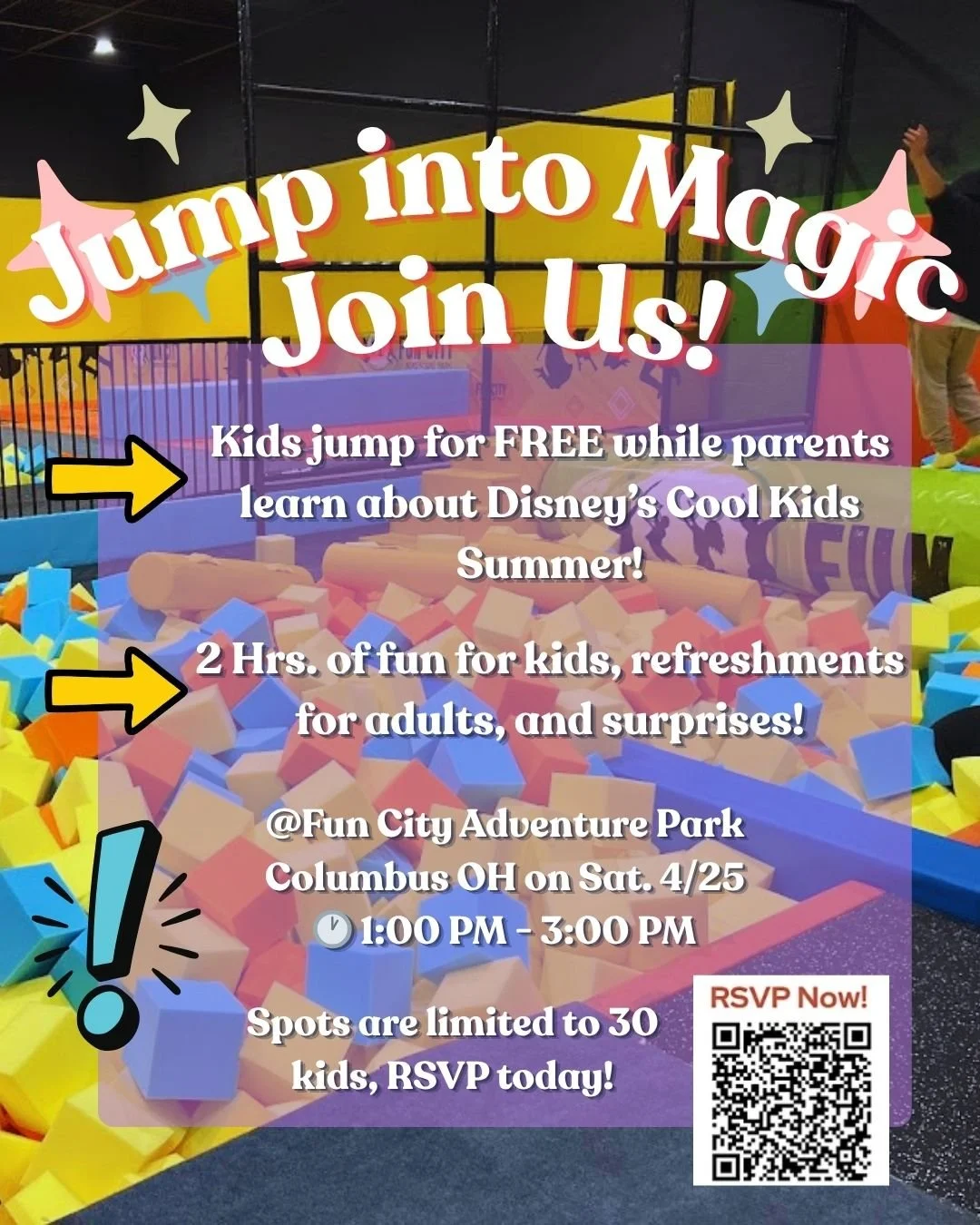 Jump Into Magic: Disney Summer Celebration is almost here! 🏰✨

Join us for a FREE family event where kids bounce and Disney planning comes to life! While the kids enjoy 2 hours of trampoline fun, parents can discover the excitement of Cool Kids Summ