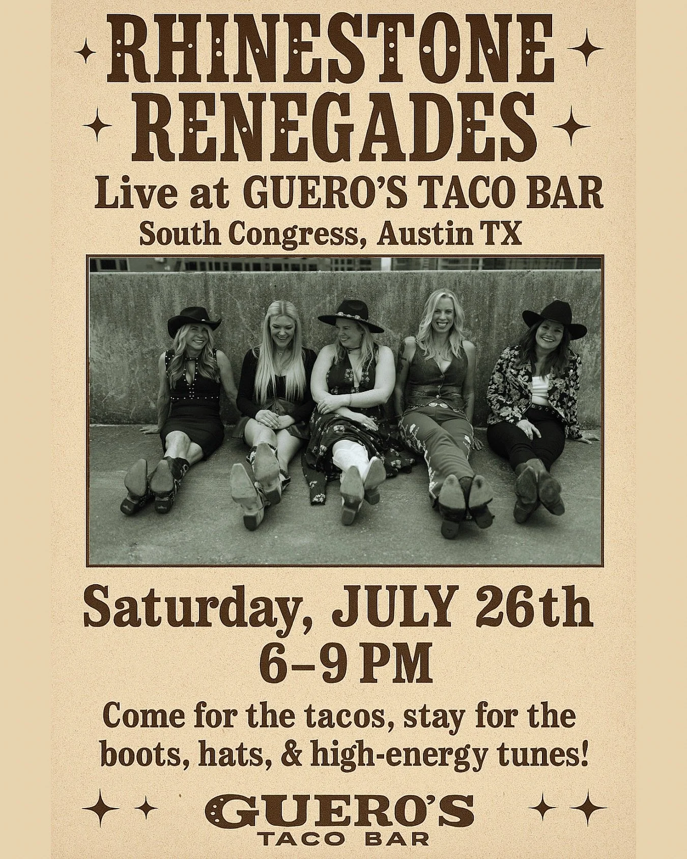 🎶 TONIGHT! 🎶 See y&rsquo;all at Guero&rsquo;s Taco Bar on South Congress from 6-9 PM! @guerostacobar @dedelally @dedelallymusic @carol.evans.5811 @mandyrowden @taranash @girlguitaraustin @do512