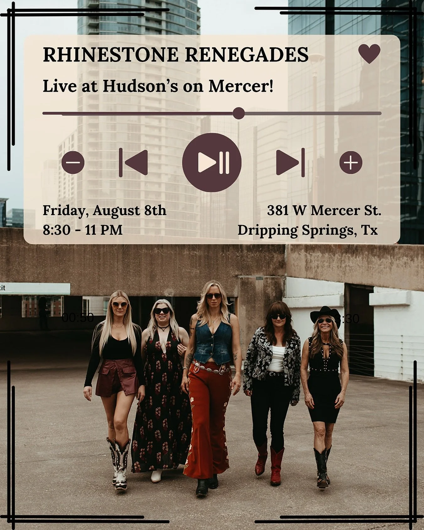 🎶 TONIGHT! 🎶 The Rhinestone Renegades take the stage from 8:30-11 PM! @hudsonsonmercer @rhinestone_renegades @dedelally @dedelallymusic @carol.evans.5811 @taranash @mandyrowden