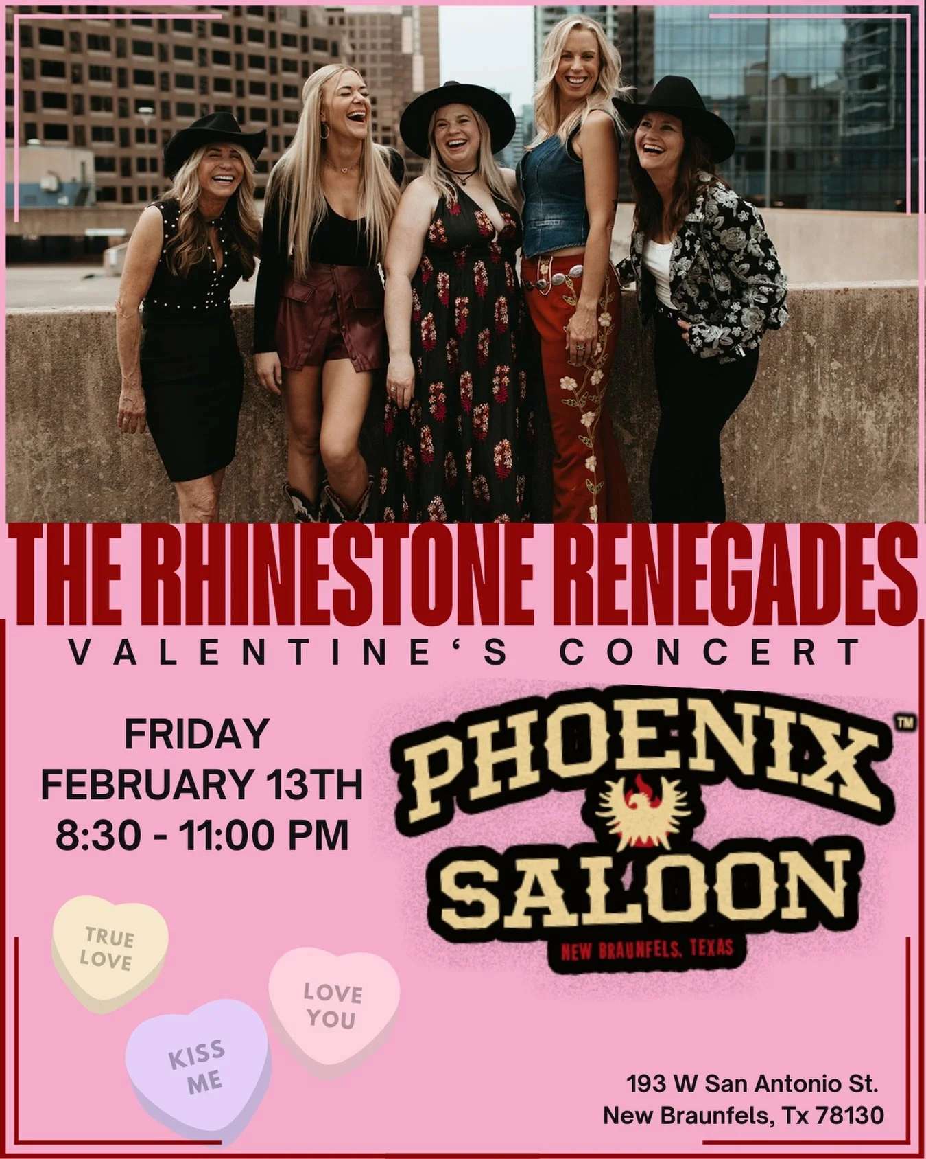 🩷💜❤️ Where are you taking your Valentine? How about out for a fun night of country dancin? Join us at The Phoenix Saloon in New Braunfels on Friday February 13th from 8:30-11:00 PM! We&rsquo;ll bring the love songs, you bring your boo! 

.
.
💗 @ca