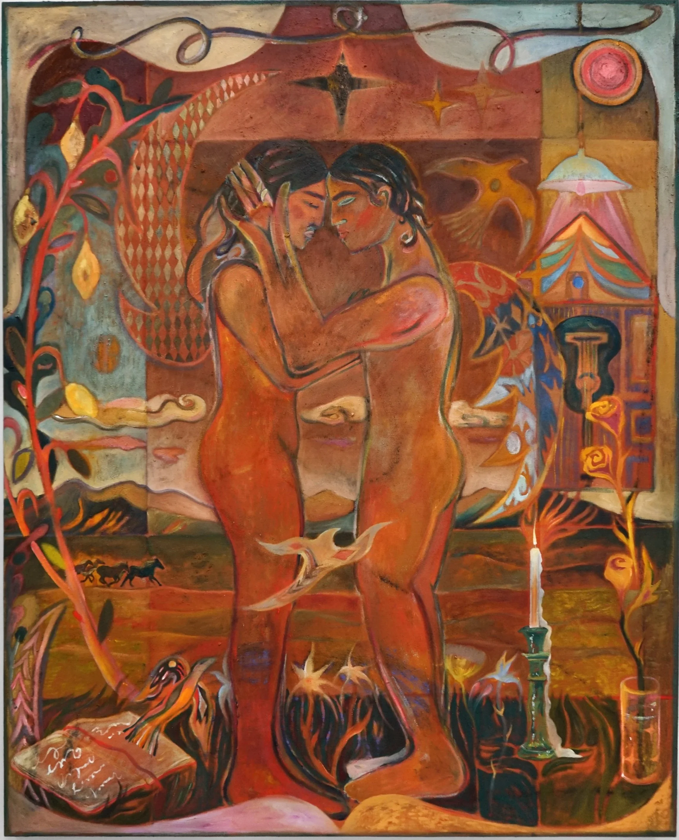 "Ballad for Wild Horses," 2026 | Oil, volcanic rock dust, collected earth, natural pigment on linen | 60 x 48 inches