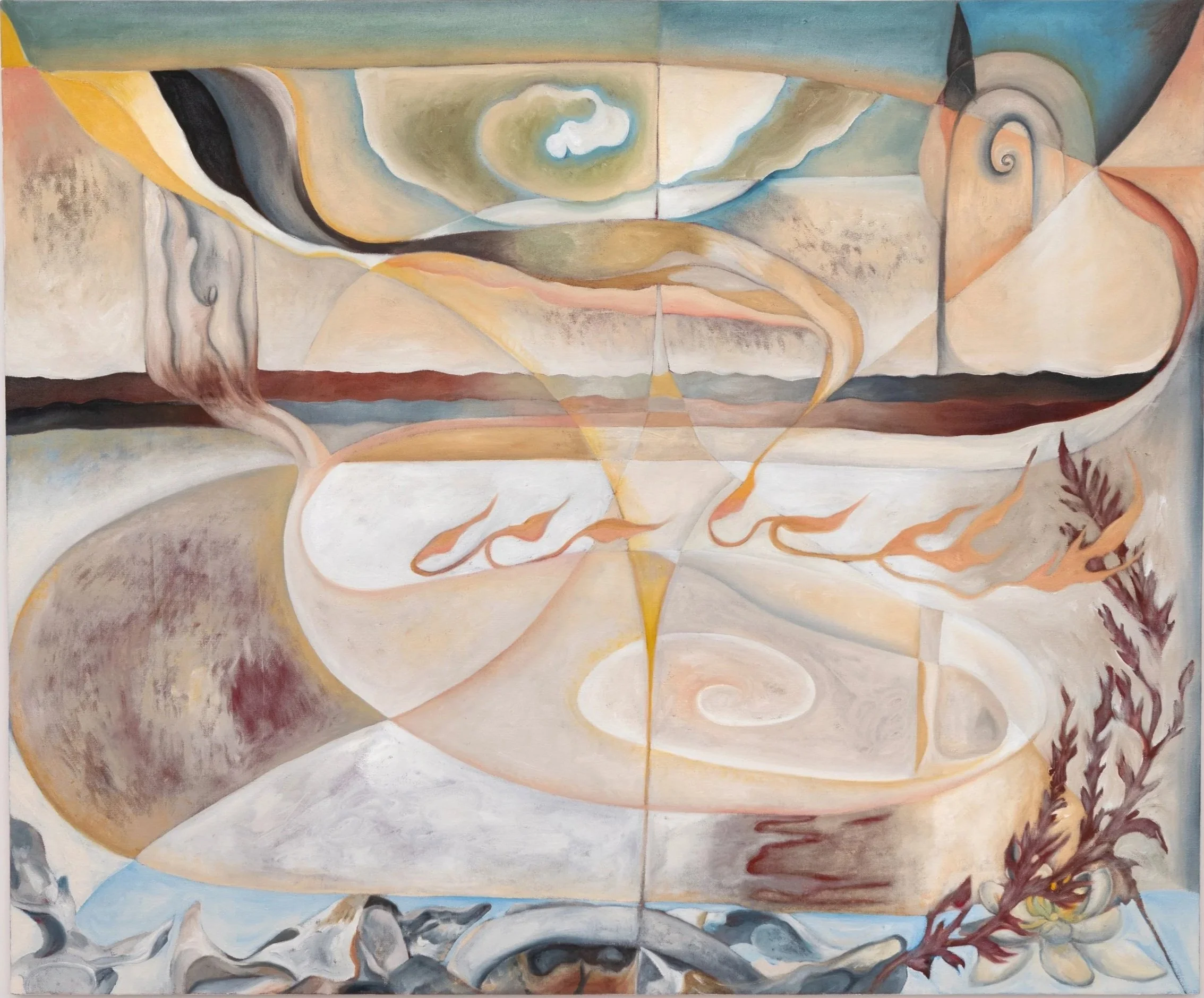 "Temenos," 2025 | Oil, collected earth, turkish turmeric, volcanic rock dust, natural pigment and temple oil on linen | 48 x 40 in.
