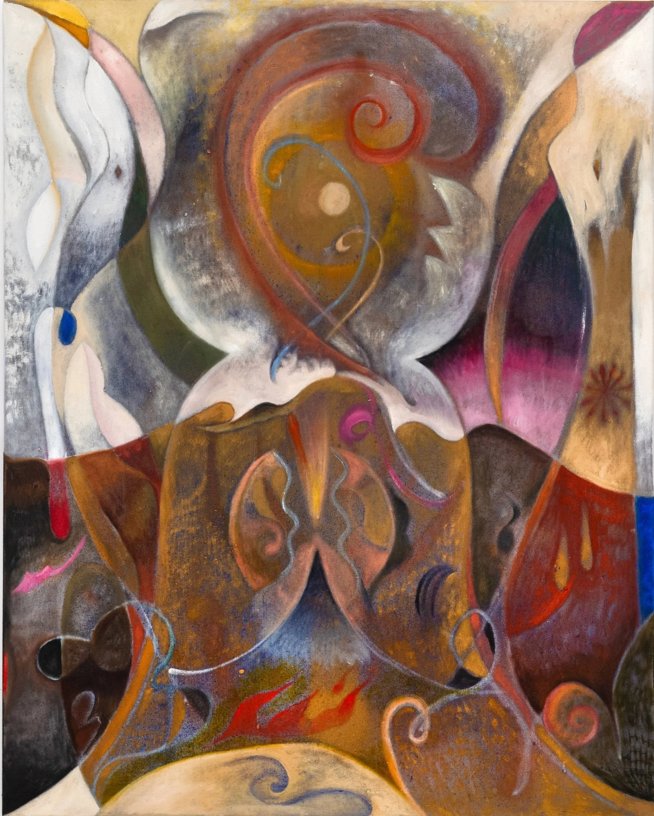 "Ash and Gold," 2026 | Oil, collected earth and mineral, raw pigment, turkish turmeric on linen | 48 x 40 in