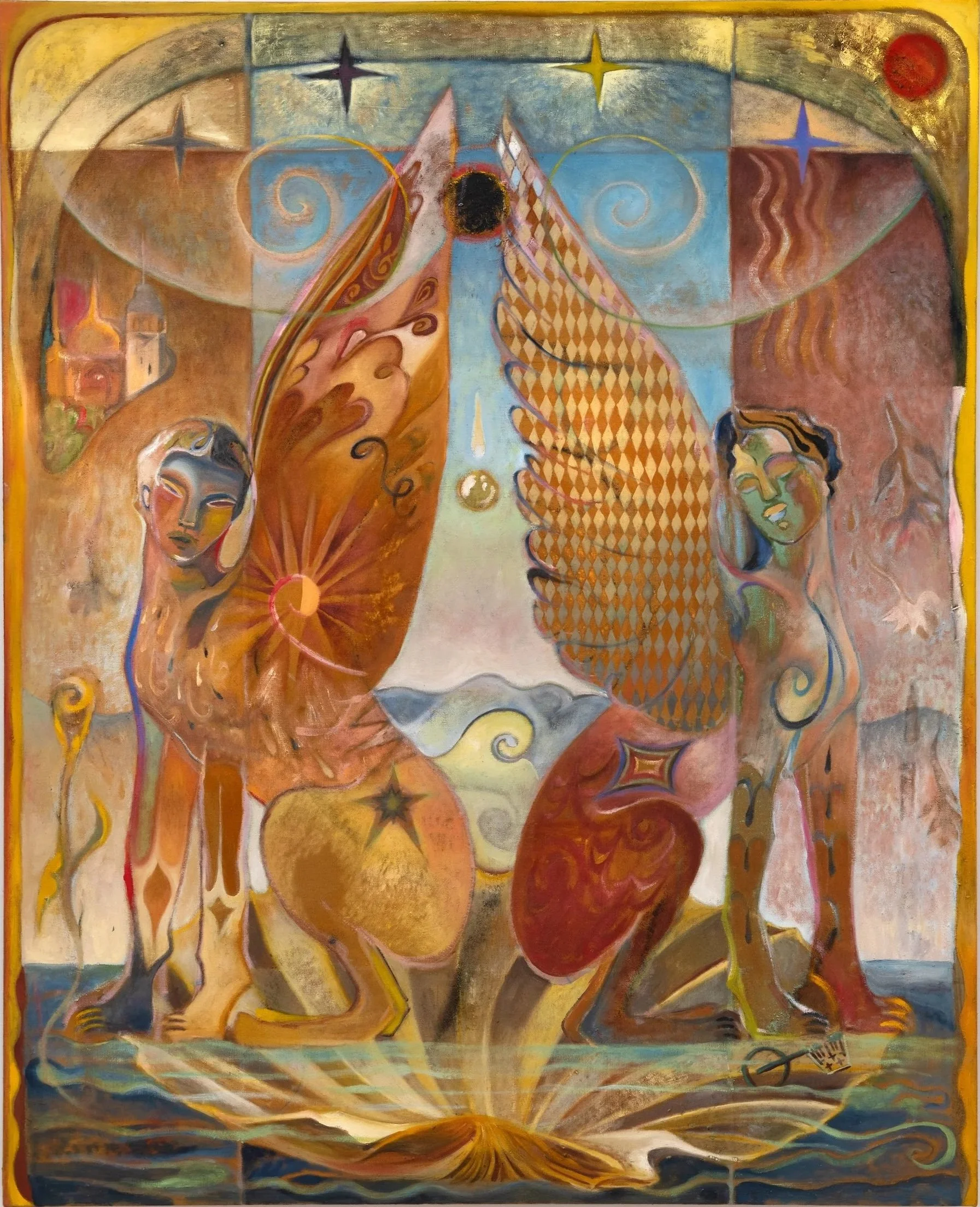 "The Invitation," Oil, collected earth and mineral, turkish turmeric, natural and raw pigment, volcanic rock and lotus oil on linen | 60 x 48 in.