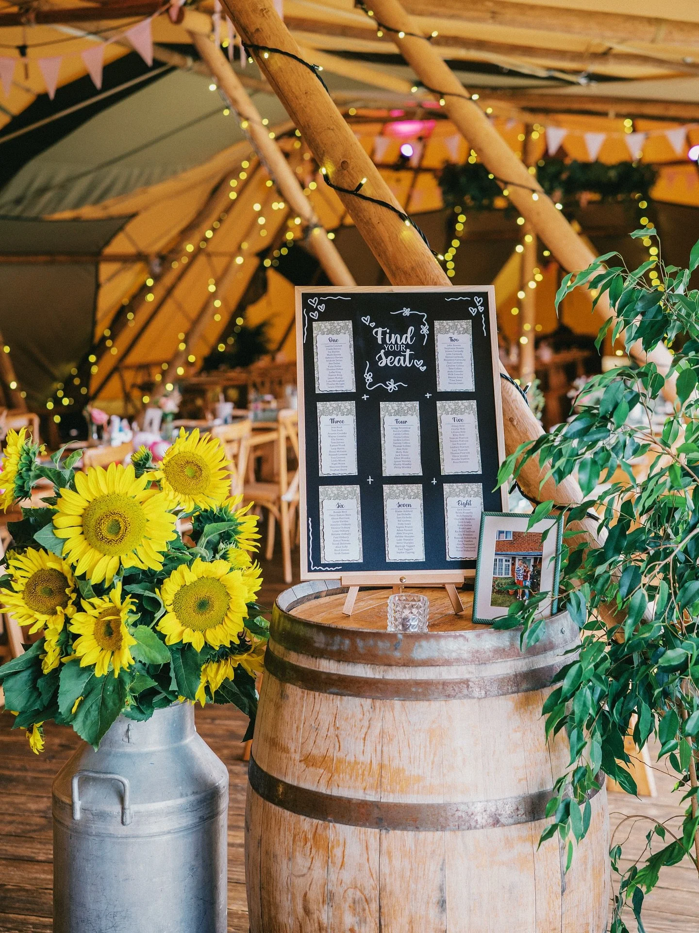 I loved the decor for Gemma &amp; Christy&rsquo;s Wedding. Lots of sunflowers, foliage, fairy lights and Lego people as the guest place cards🌻✨🌿

@hadsham.farm.weddings 

#wedding #weddingphotographer #weddingphotography #bride #groom #weddings #lo