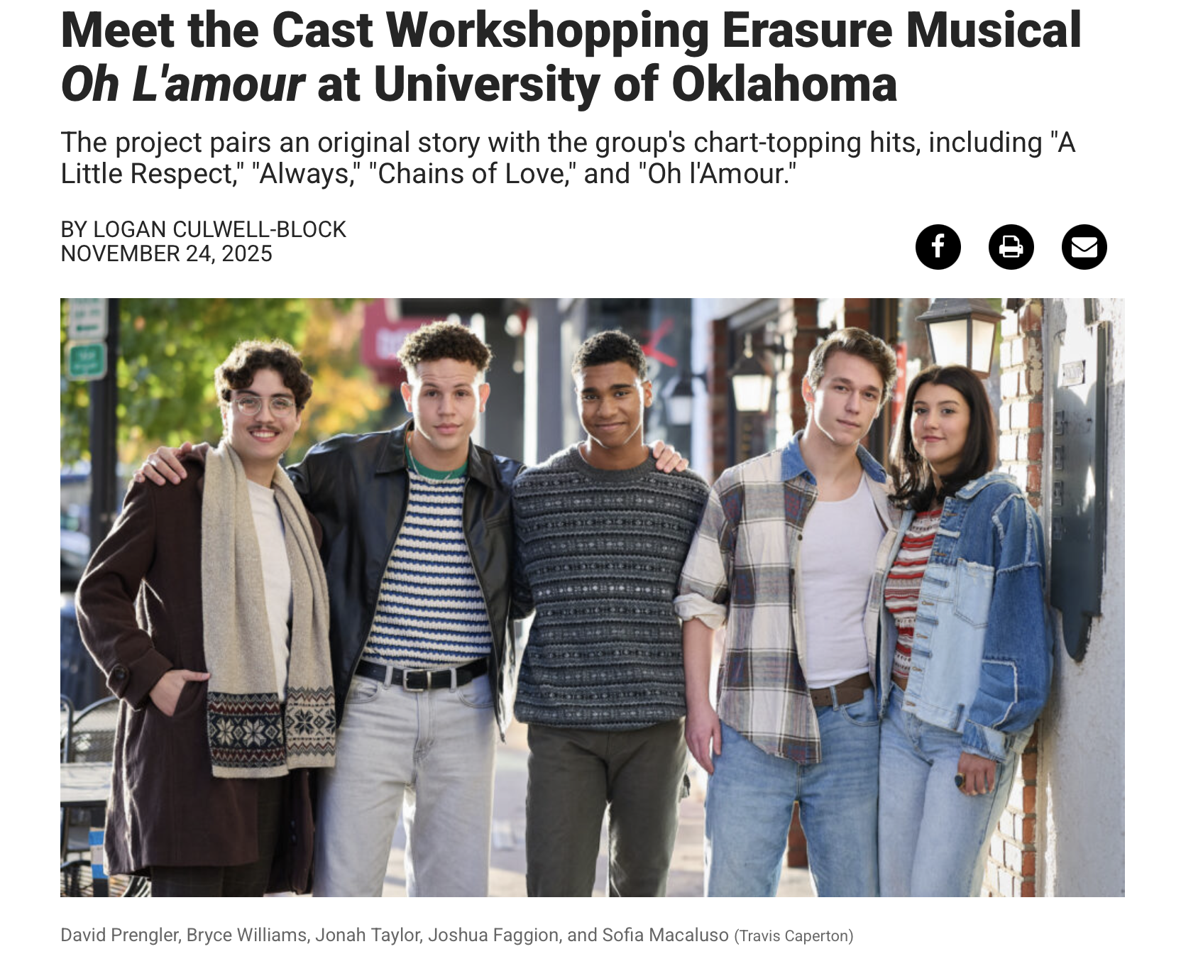 "Savannah" in Oh L'amour: The Erasure Musical at The University of Oklahoma - December 2025
