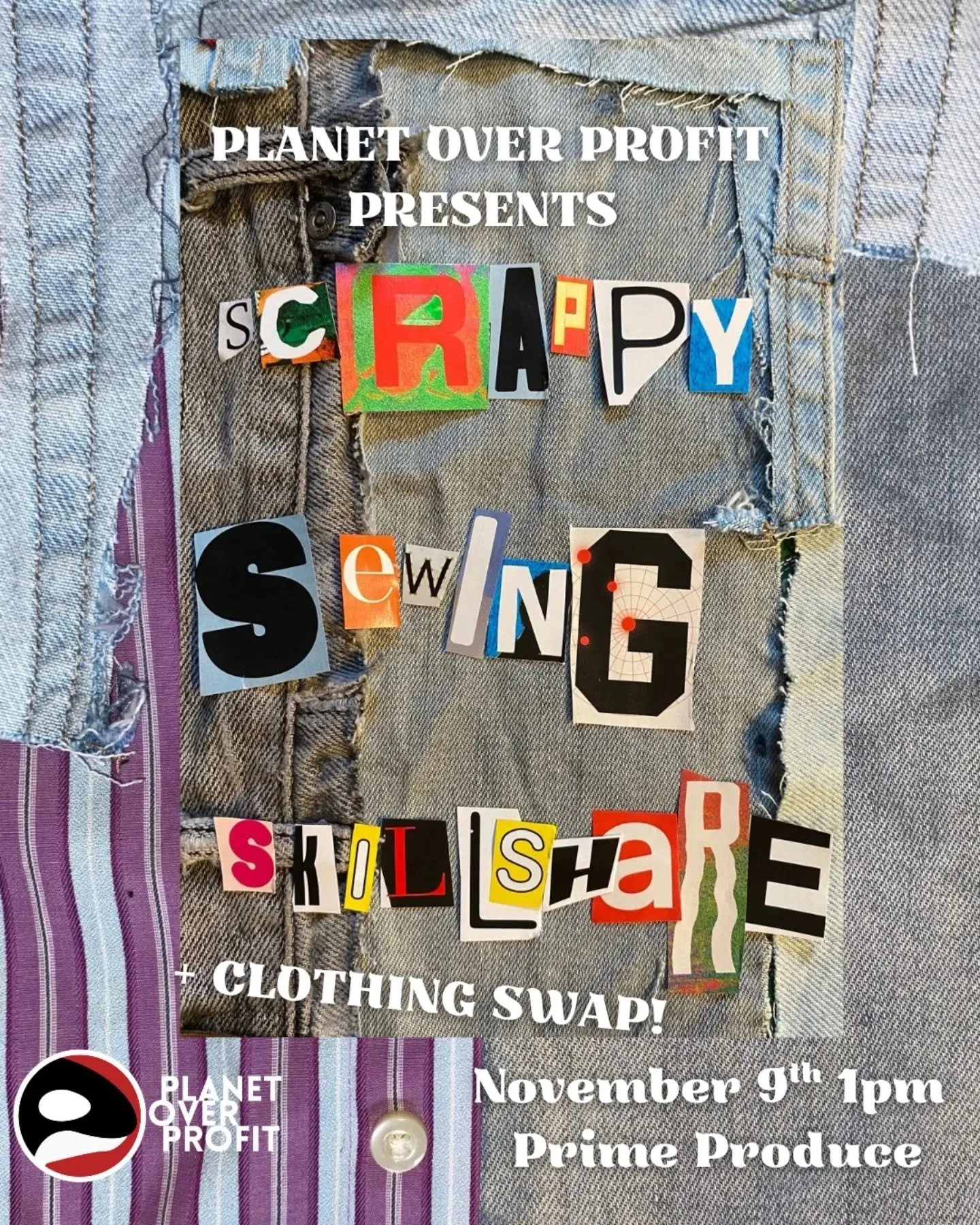 Lamenting over the holes in your favorite t-shirt?  Mourning the unintentional rips in your jeans? Join POP stitchers in a scrappy sewing skillshare and clothing swap as we stitch, mend, and revive your favorite garments! Learn how to make simple sti