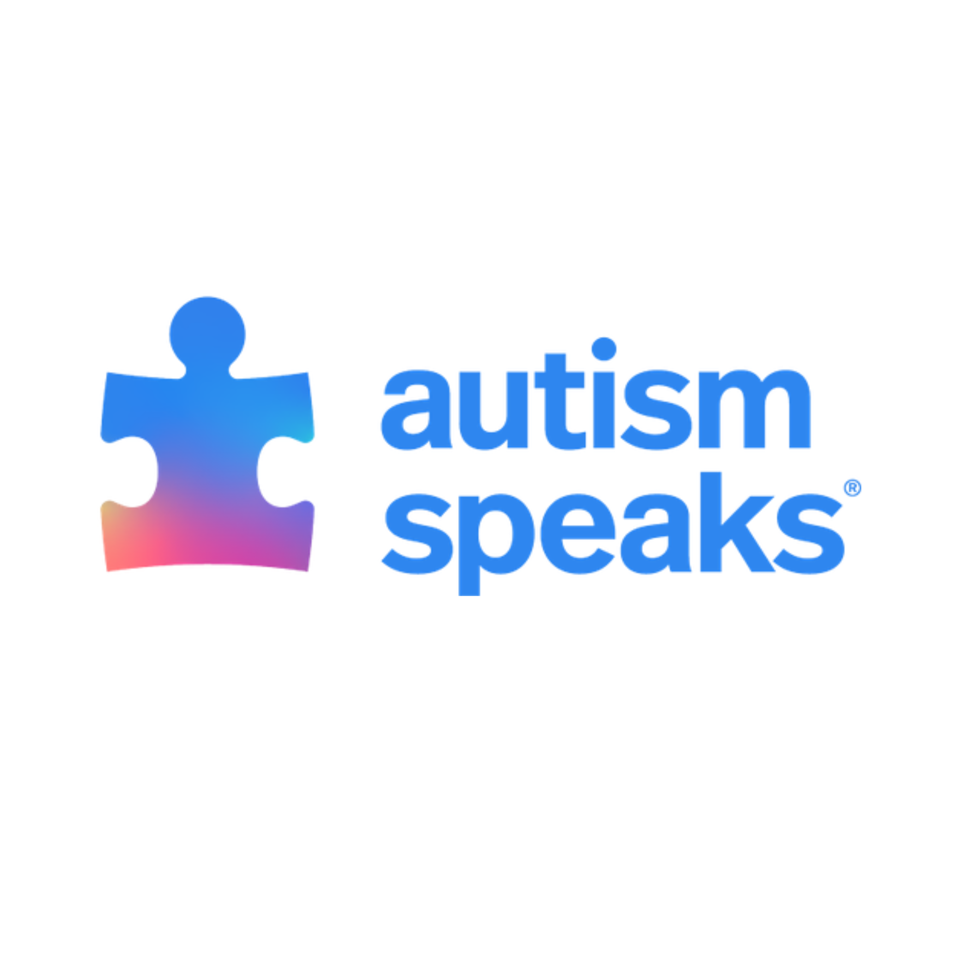 Autism Speaks logo featuring a multicolored puzzle piece and the text 'autism speaks' in blue.