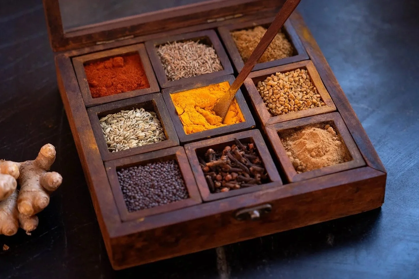 Traditional Ayurvedic herbal apothecary and spice formulations at Ananta Ayurveda.