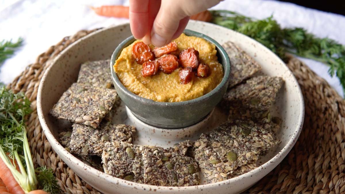 Winter Seeded Crackers and Roasted Carrot Hummus