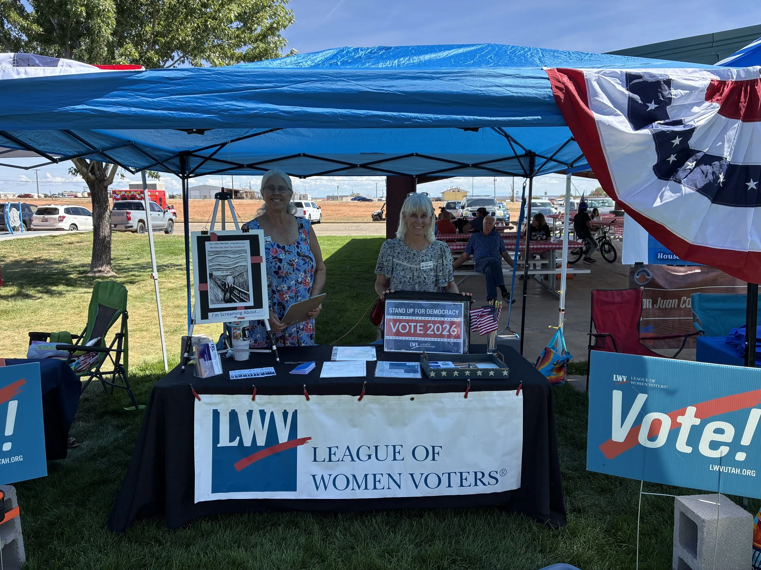 Member Carey Dabney and Audrey Graham at the Blanding Fall Festival on Sept 12th, 2026. "It was well-attended and we spoke to at least 50 people! "