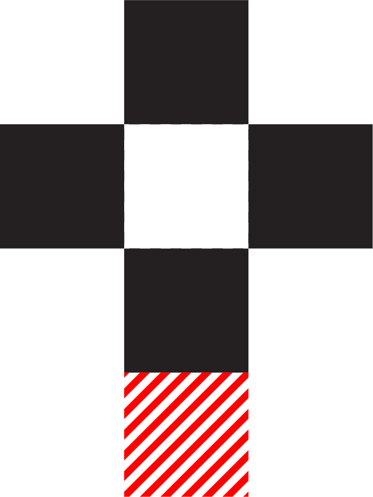A black and white checkered pattern with diagonal stripes in the center, red and black diagonal striped pattern towards the bottom, and solid black squares at the top and left.