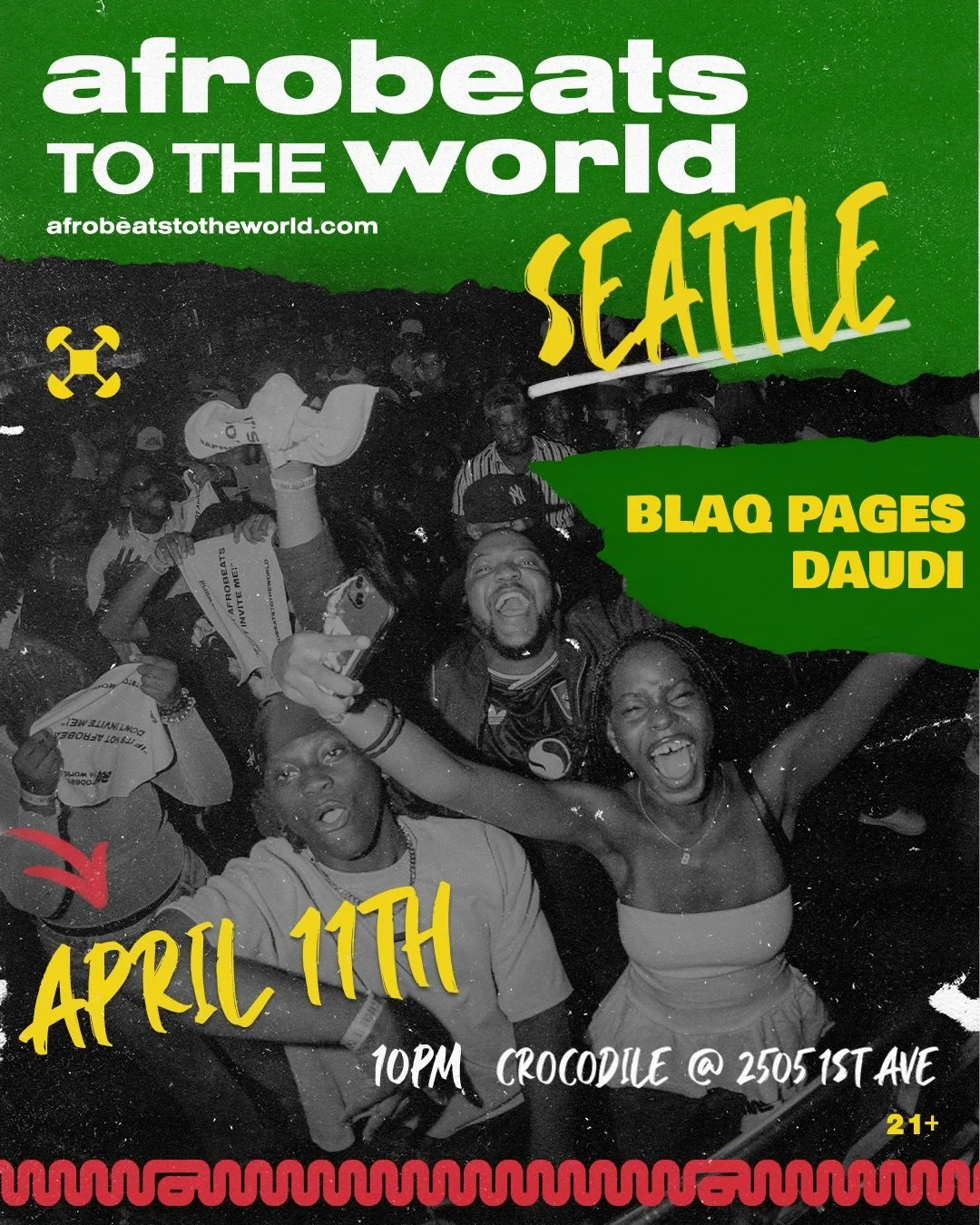 SEATTLE STAND UP 🚨 We&rsquo;re bringing nonstop vibes to the city this weekend🔥

Afrobeats To The World
April 11

🎧 @blaq.pages @dauu.di 
💃 @nksogorgeous @mz_emedi 

Tickets moving fast ⚡
Last $25 tickets still available 👯&zwj;♀️

#afrobeatsseat