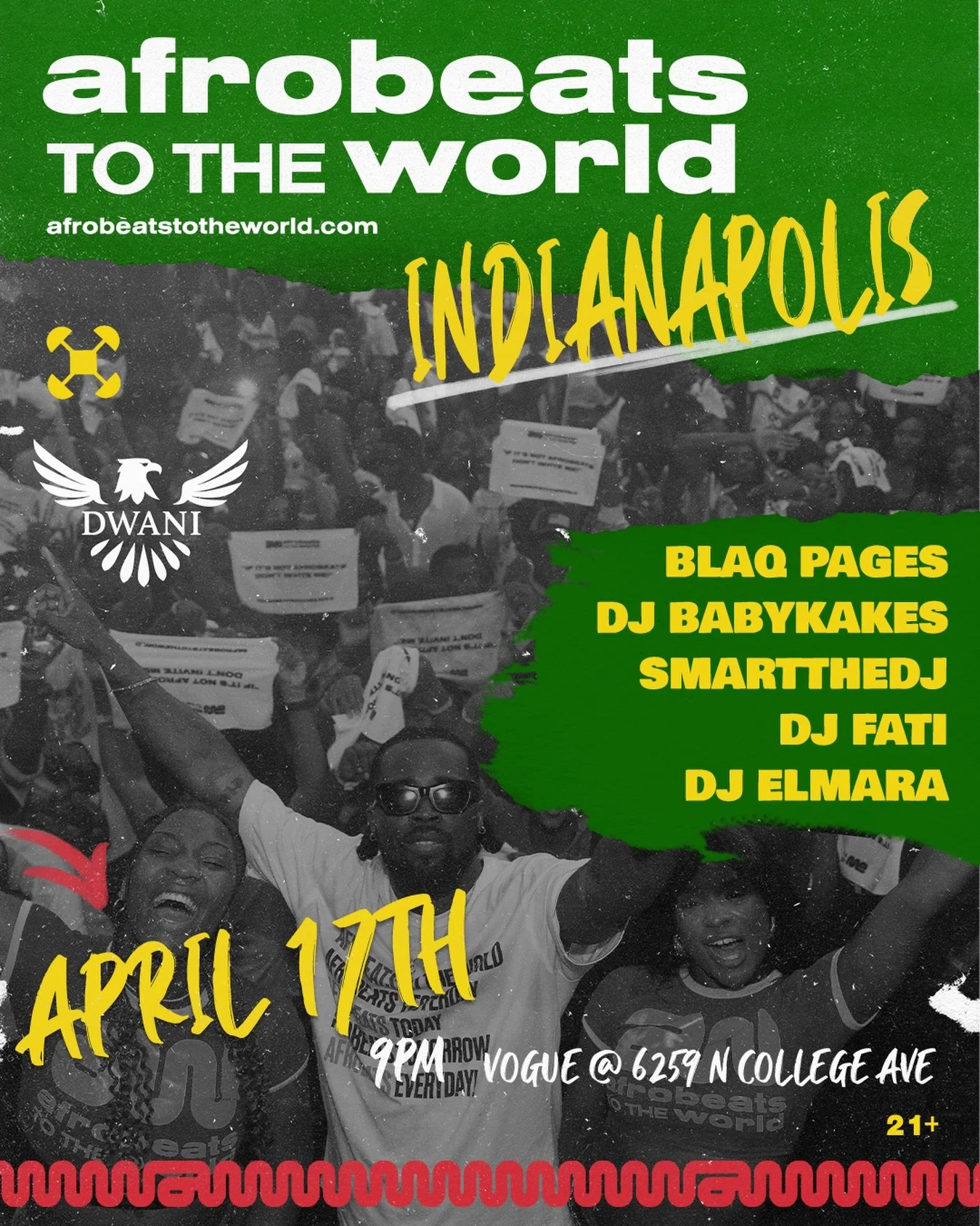 INDIANAPOLIS 🔥
First time in the city&hellip; we had to level it UP 🌍🎶

Afrobeats To The World
📅 April 17

🎧 NOW FEATURING 2 NEW DJs ADDED
@blaq.pages @smartthedj @uncle.kakes @timavai92 @dj_elmara515 

💃 @nksogorgeous @cuteben3000

Early Birds
