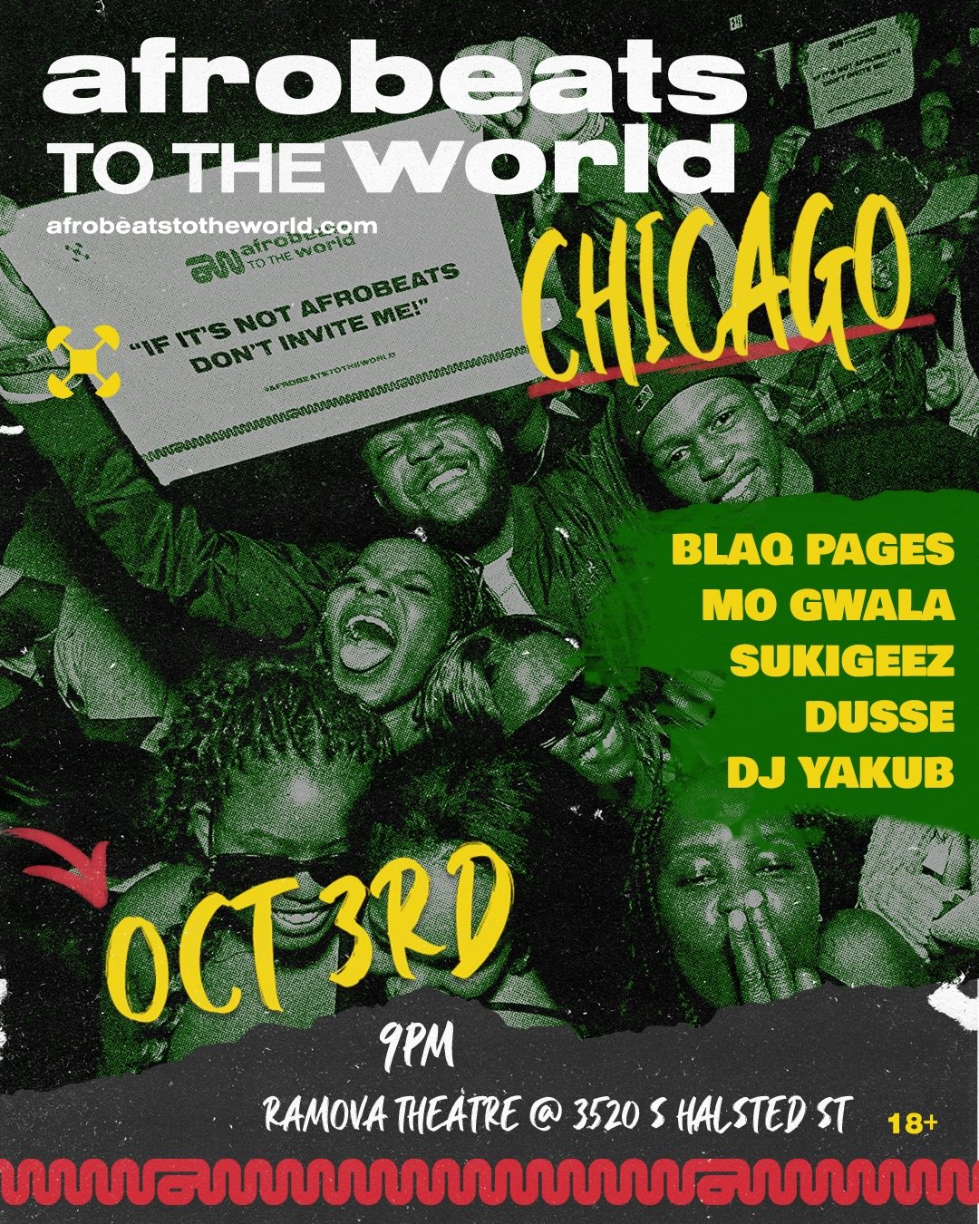 CHICAGO 🇳🇬🔥
Chicago, get ready for one BIG night of music, culture, dance, and African pride! 🌍🎶

📅 Saturday, October 3
📍 @ramovachicago 

🎧 @blaq.pages @mo_gwala @sukigeez @officialdusse @theuglygrammm_ 🔥
💃 @mandy_ani @bobbeyonce_ 

Afrobe