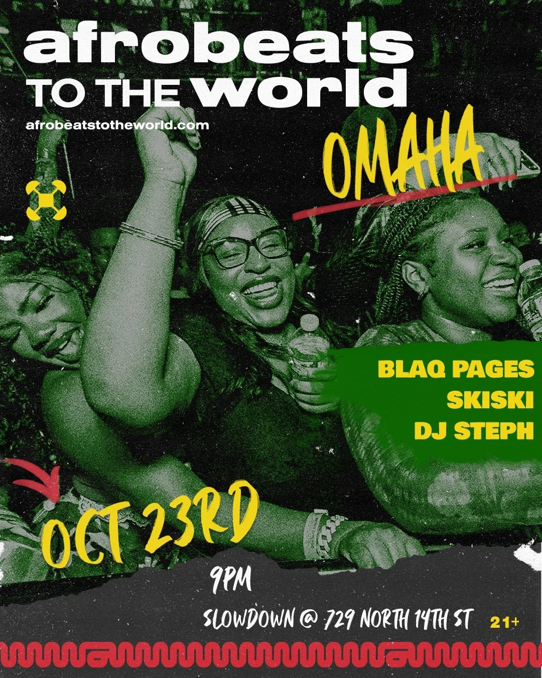 OMAHA 🔥🌍
Omaha, we&rsquo;re bringing the energy BACK THIS FRIDAY! Who&rsquo;s ready for round two? 🎶💃🏾

Afrobeats To The World
📅 Friday, October 23

🎧 @blaq.pages @1skiski @h2s_entertainment 🔥
💃 @nksogorgeous @kiara_amorrr 

Come ready to da