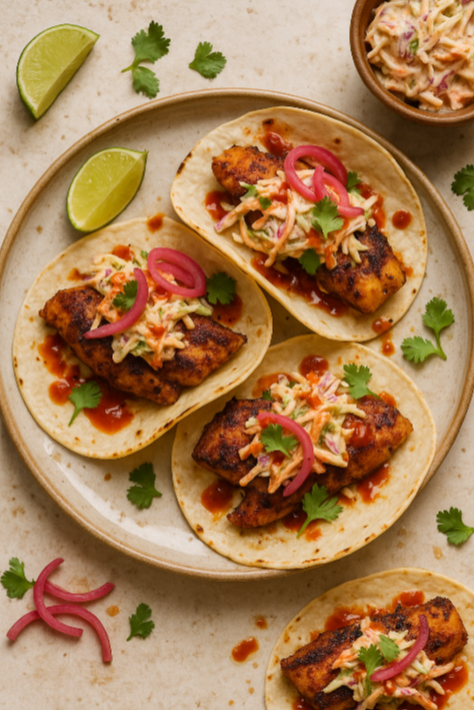 Taco Tuesday Never Looked So Good: Cajun Blackened Catfish Tacos with Creole Slaw