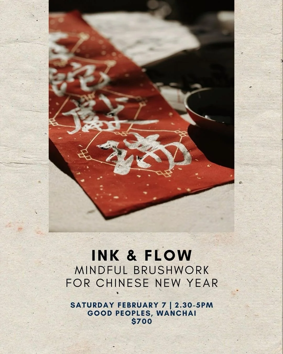With Chinese New Year coming up, this is a beautiful session to learn and practice creating your own festive fai chun, while engaging in a meditative workshop that reveals a little something about who you are, as an artist and as a human being. 

We 