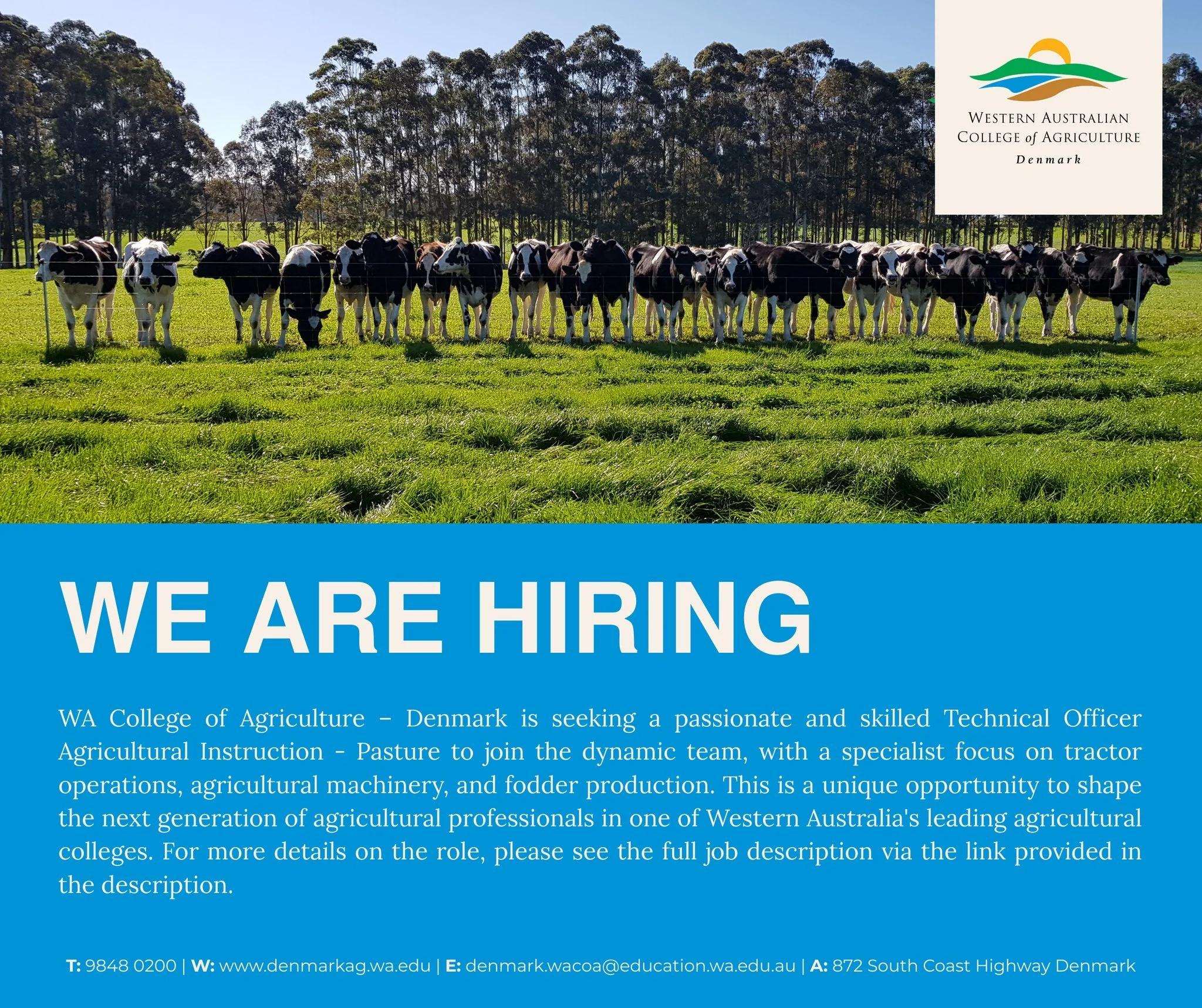 APPLY NOW!

https://search.jobs.wa.gov.au/page.php?pageID=160&amp;windowUID=0&amp;AdvertID=388780
.
.
.
.
 #educationwa #AgCareers #jobswa #DenmarkWA #farmcareers #agjobswa
