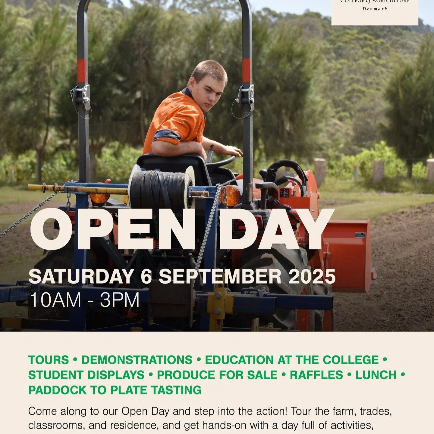 🌧️ Despite the wet weather, preparations are well underway for our Open Day this Saturday, 6 September from 10am &ndash; 3pm!
We&rsquo;re looking forward to welcoming you for a day full of tours, demonstrations, student displays, raffles, lunch, pro