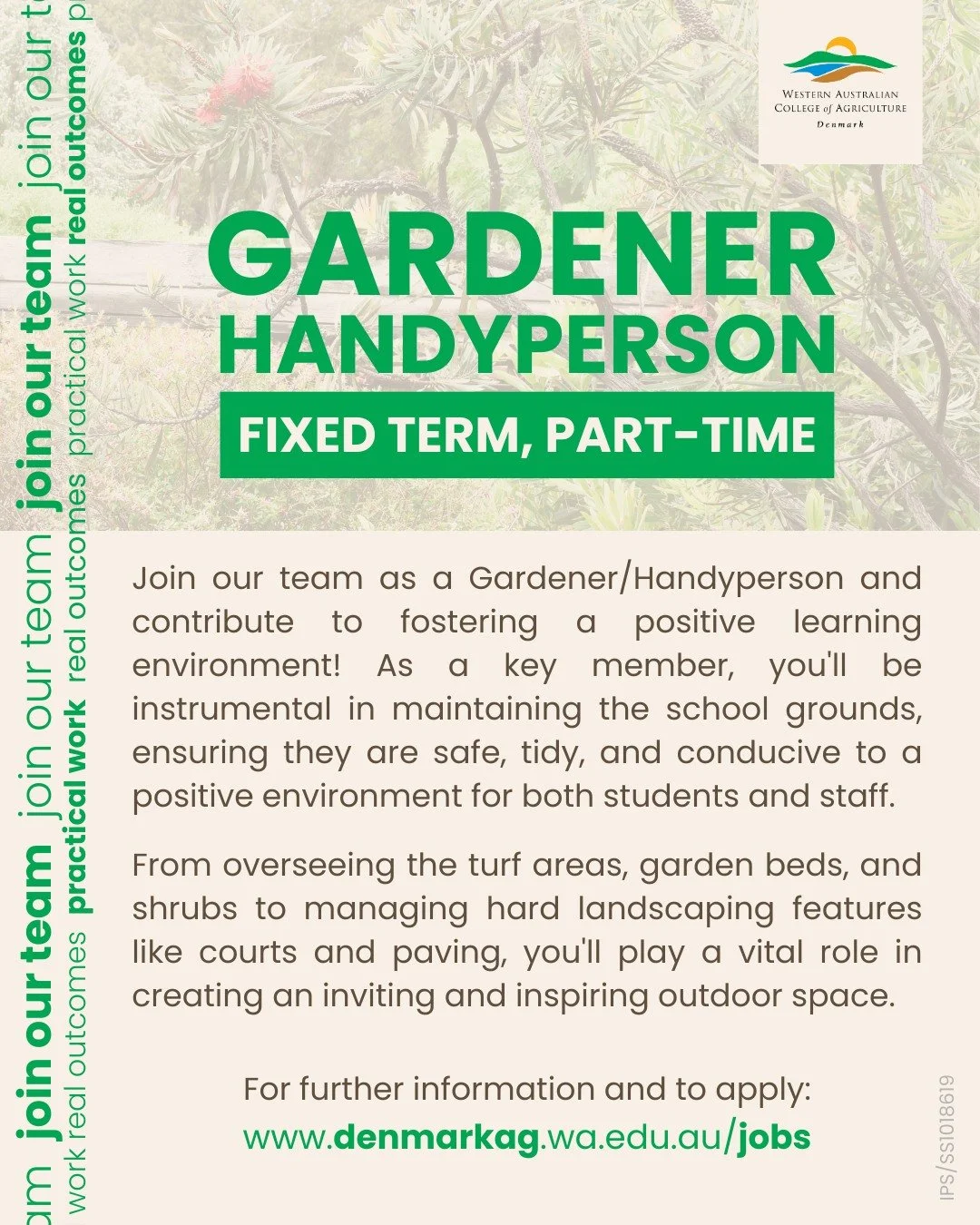🌱 We&rsquo;re recruiting &ndash; Gardener/Handyperson 

We are seeking a reliable Gardener/Handyperson to join our team and support a safe, tidy and welcoming school environment. This role plays an important part in maintaining our grounds, gardens 