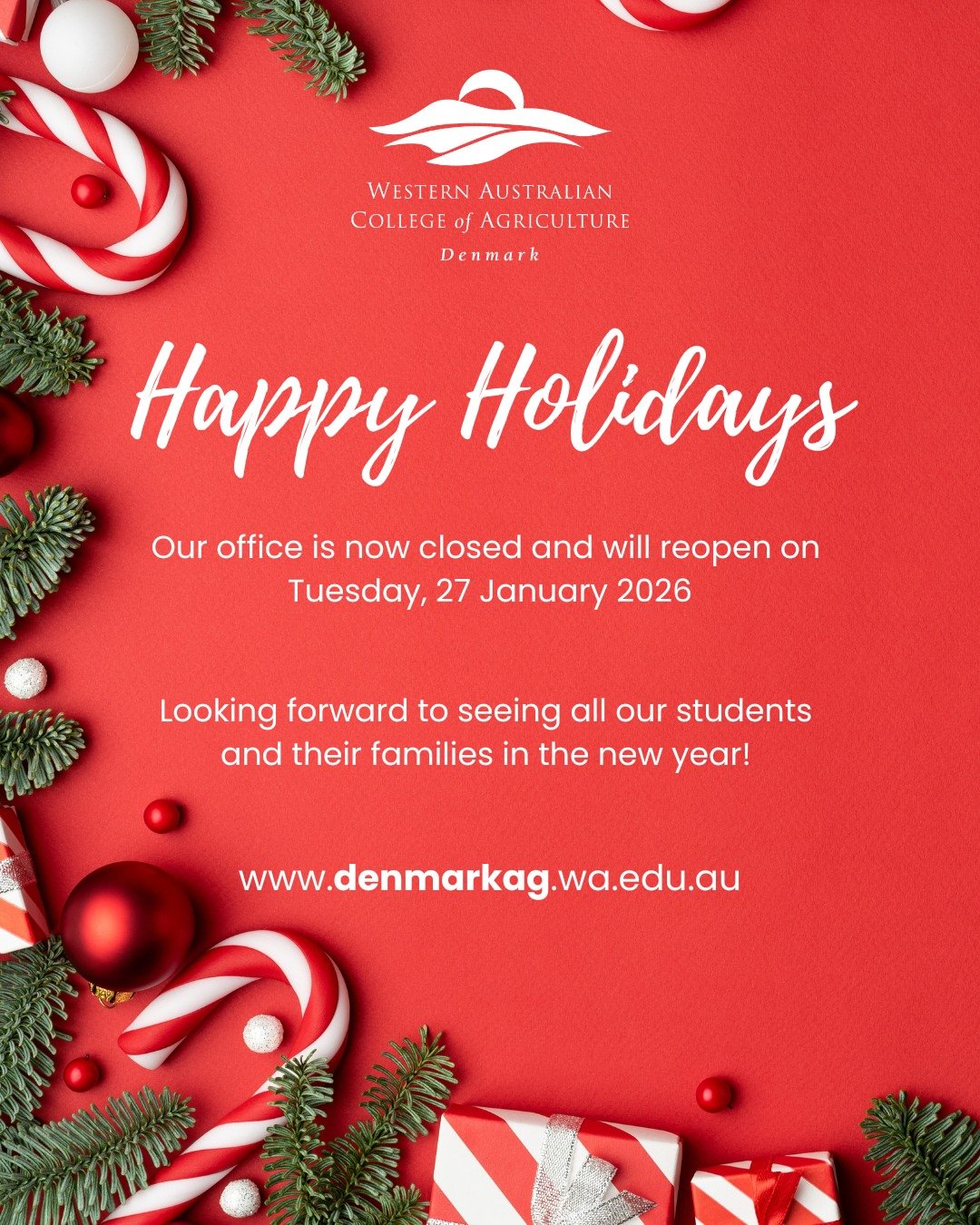 Wishing our students, families and staff a Merry Christmas and a safe and restful school holiday break.

As a reminder, double demerits are in force from 19 December to 4 January 2026. Please take care on the roads and look after one another.

We loo