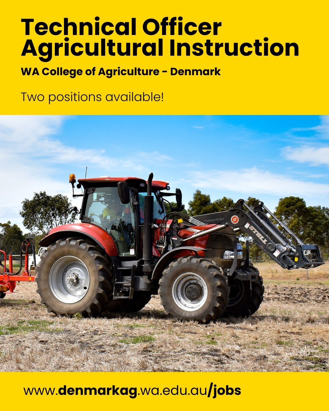 🌾 We&rsquo;re Hiring! Technical Officer &ndash; Agricultural Instruction 🔧🐑

Join the team at WA College of Agriculture &ndash; Denmark and help shape the next generation of agricultural professionals! Two permanent, full-time positions are open f