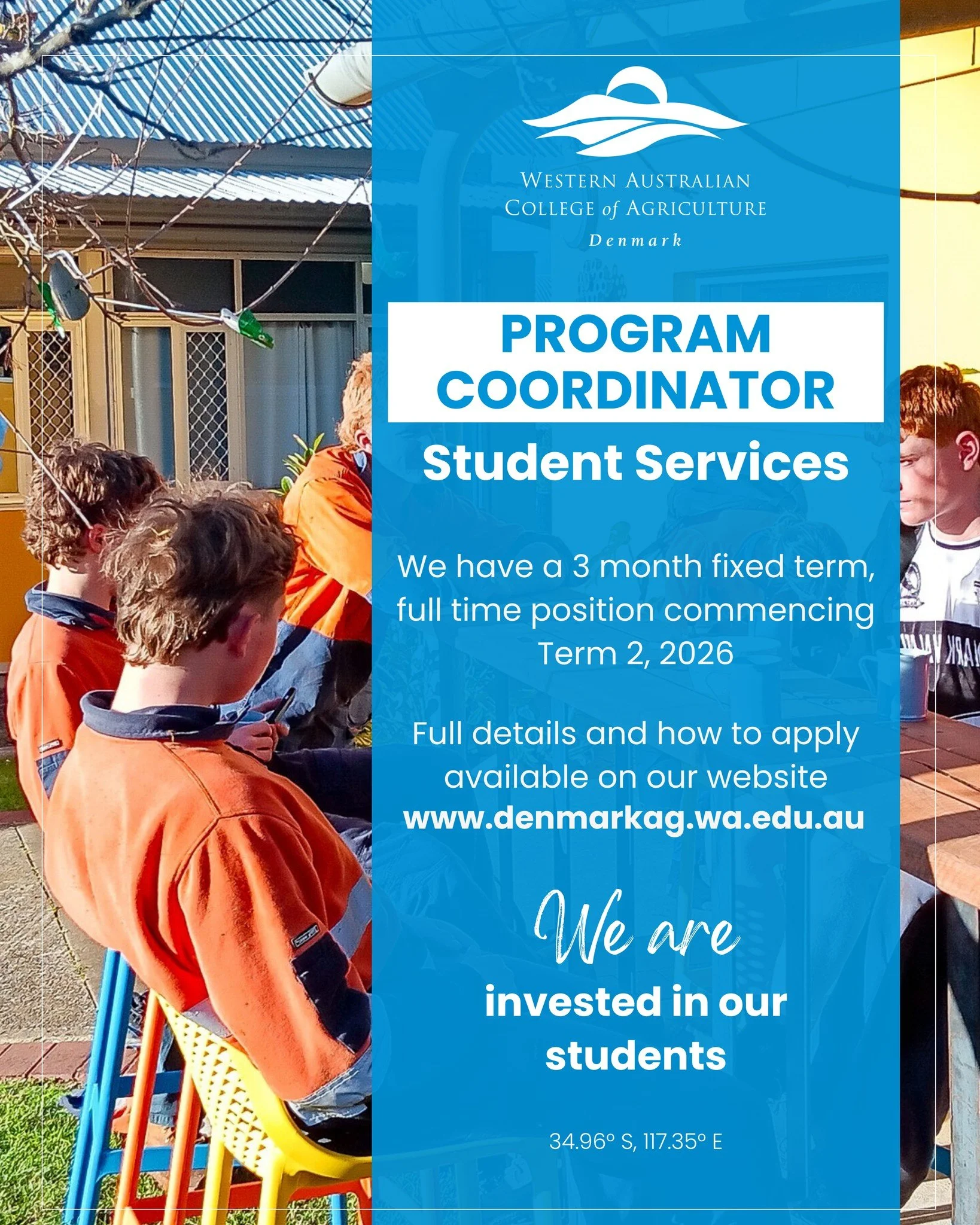 🏫 LEADERSHIP OPPORTUNITY: Program Coordinator &ndash; Student Services 🌾
Are you an educational leader passionate about student wellbeing? The Western Australian College of Agriculture - Denmark is looking for a dynamic Program Coordinator to join 