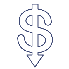 Dollar sign with downward arrow icon, representing falling prices or costs.