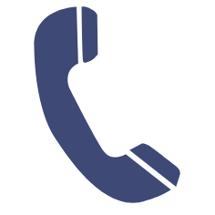 Blue telephone handset icon on a white background