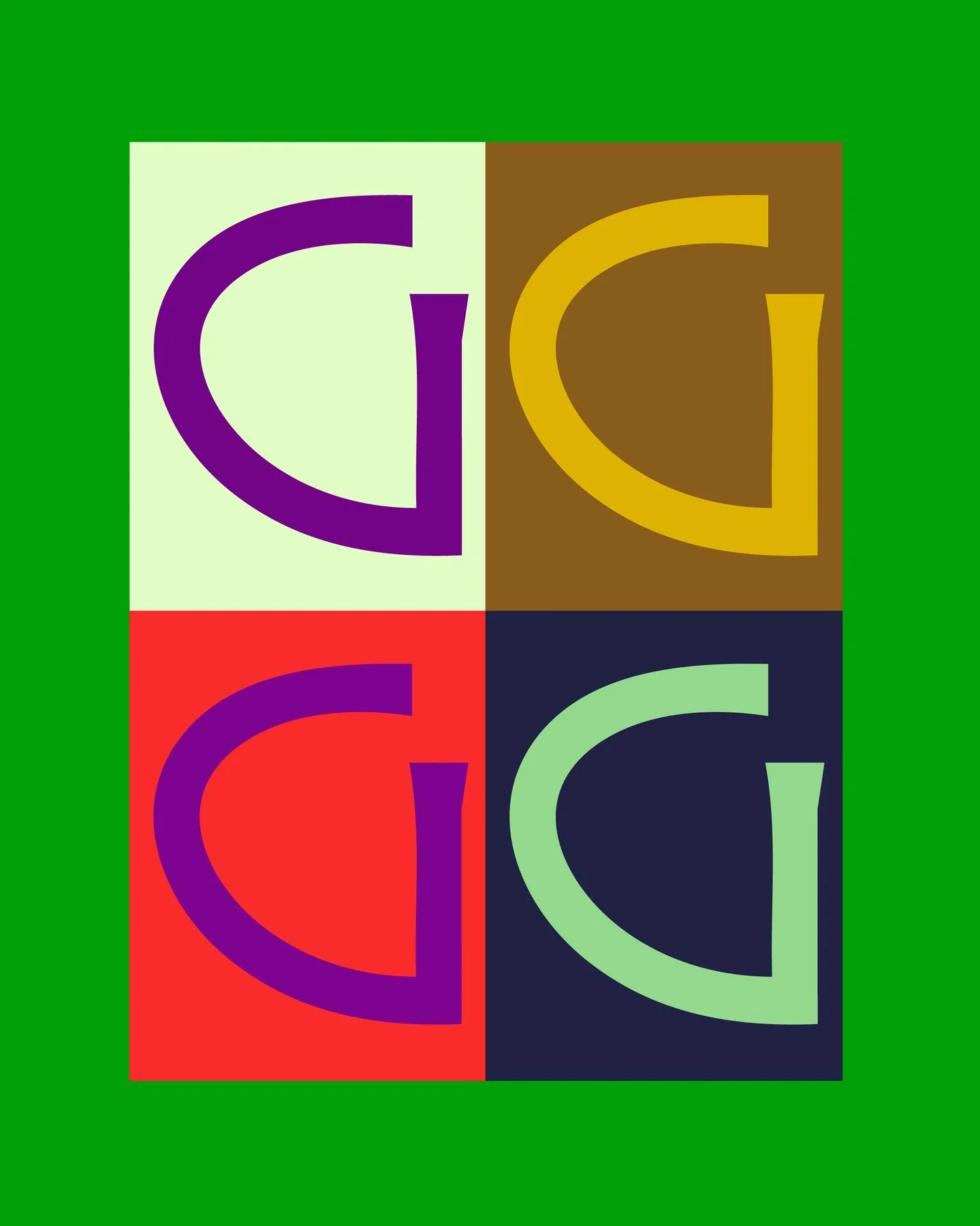 Typographic work for a new branding project.&nbsp;

We're currently developing a typeface inspired by the Arts and Crafts movement. Here's the letter G with a few colour treatments.

Lots of interesting research and reference gathering for this proje