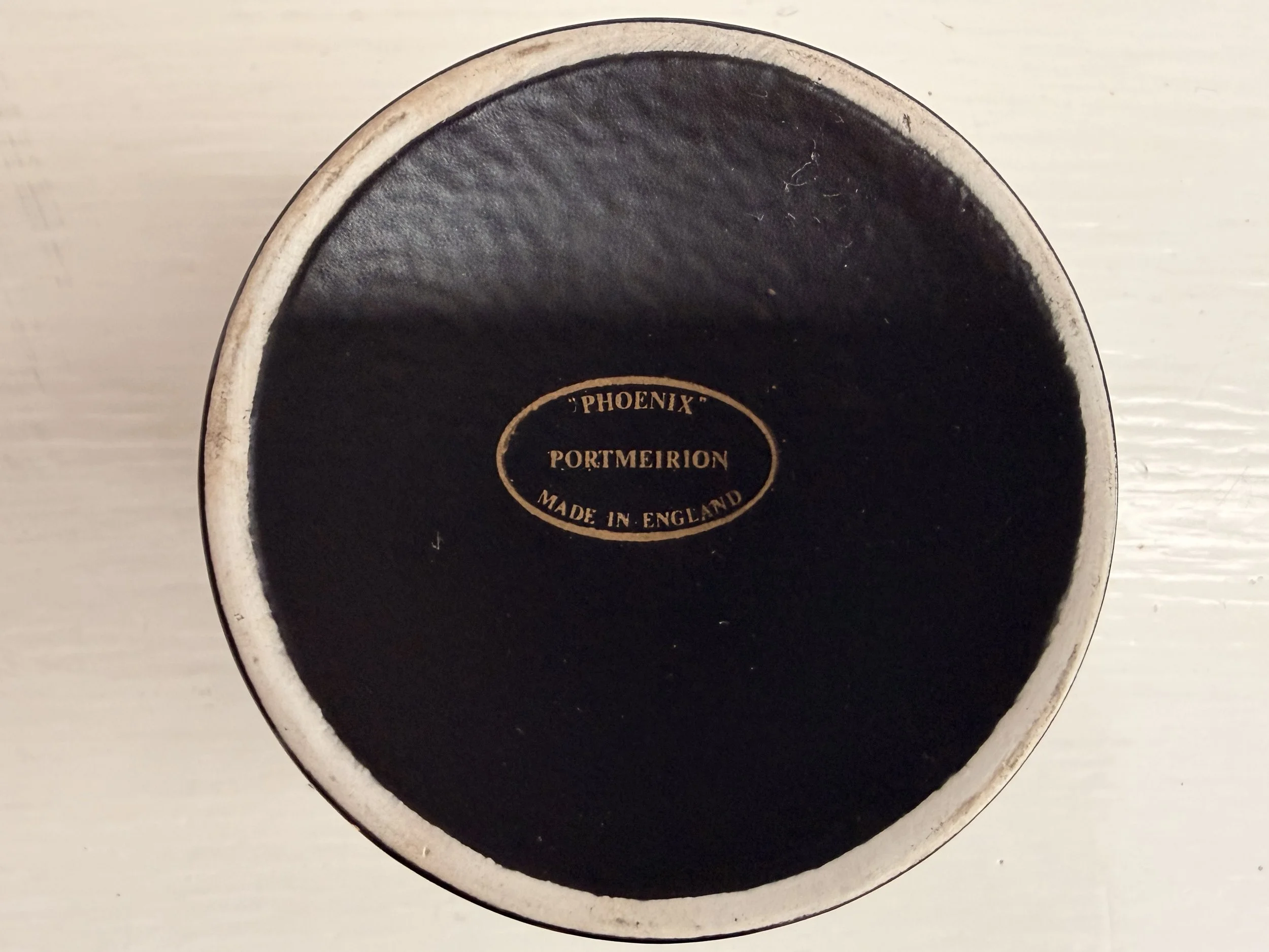 The base of the sugar bowl showing the authentic Portmeirion Phoenix John Cuffley stamp.