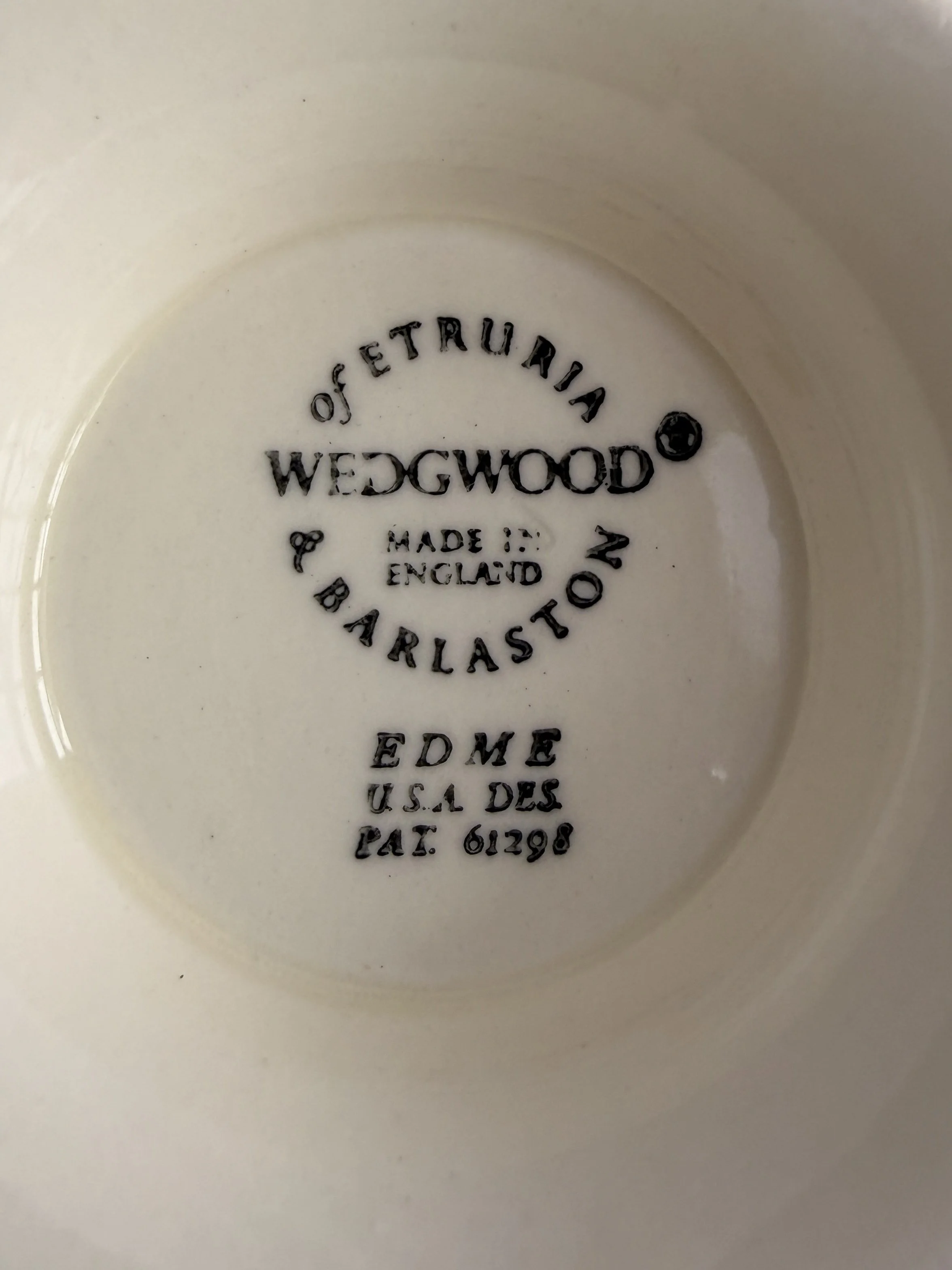 Close-up of the maker's mark "Eturia and Barlaston on the base of the ceramic.