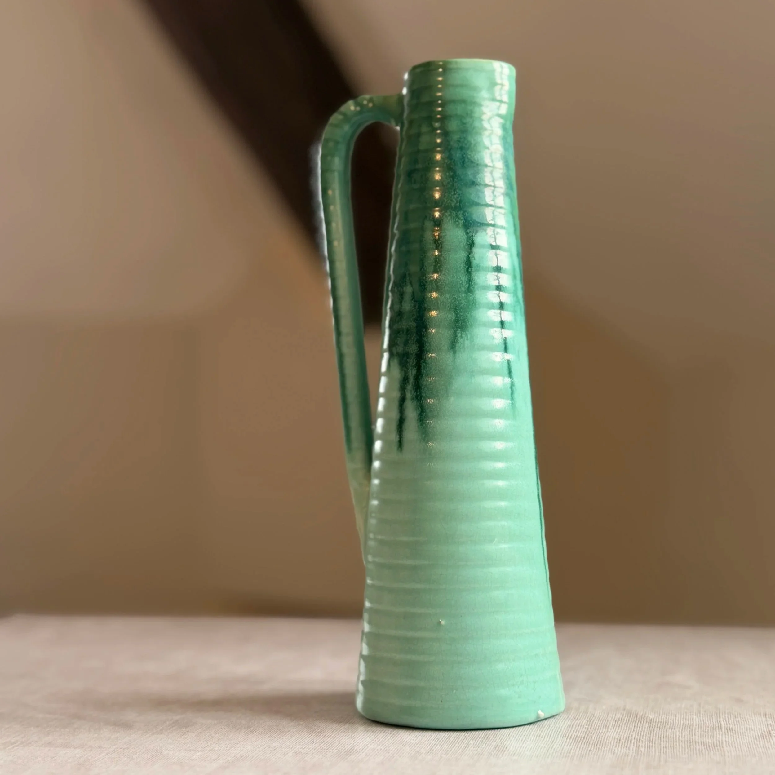 Art Deco Tall Green Glazed Pitcher Vase by Shorter and Son