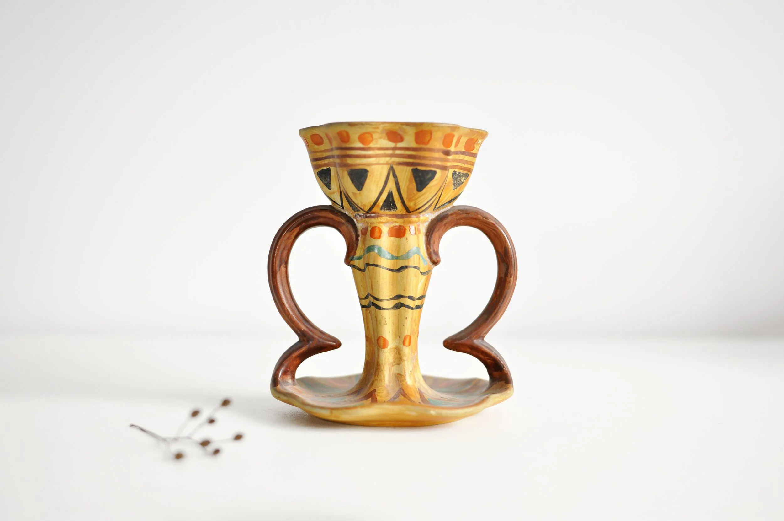 Antique Wardle and Co Staffordshire pottery candleholder Arts and Crafts style.