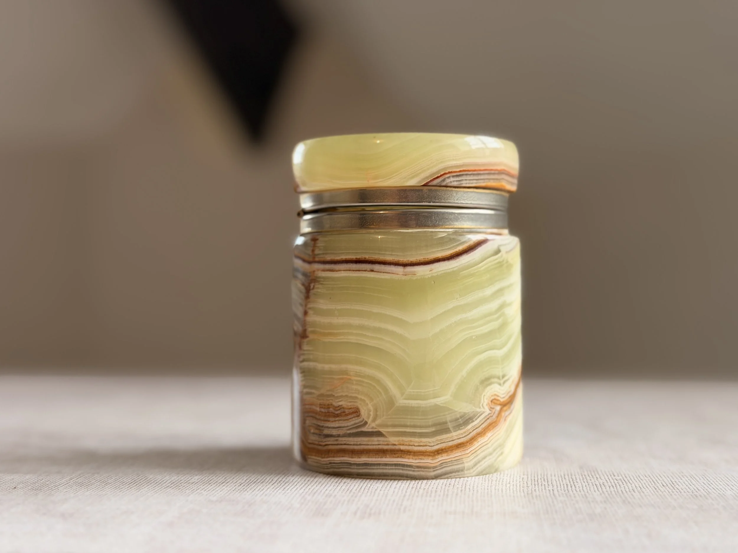 Vintage Banded Onyx Trinket Jar with Lid | Sage & Terracotta Earth Tones