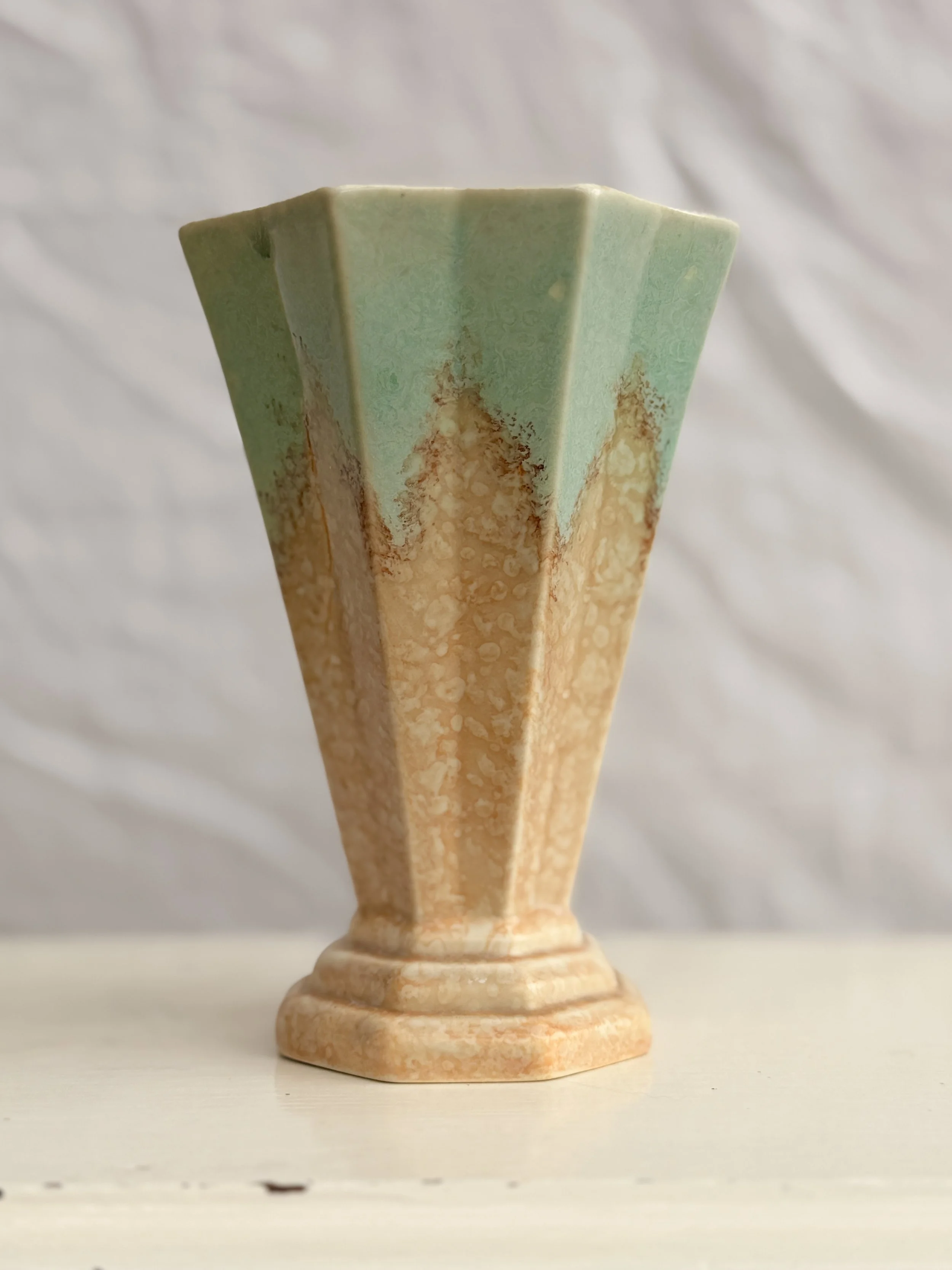 Crown Devon Fieldings Art Deco Vase, Minimalist Geometric Ceramic, 1930s