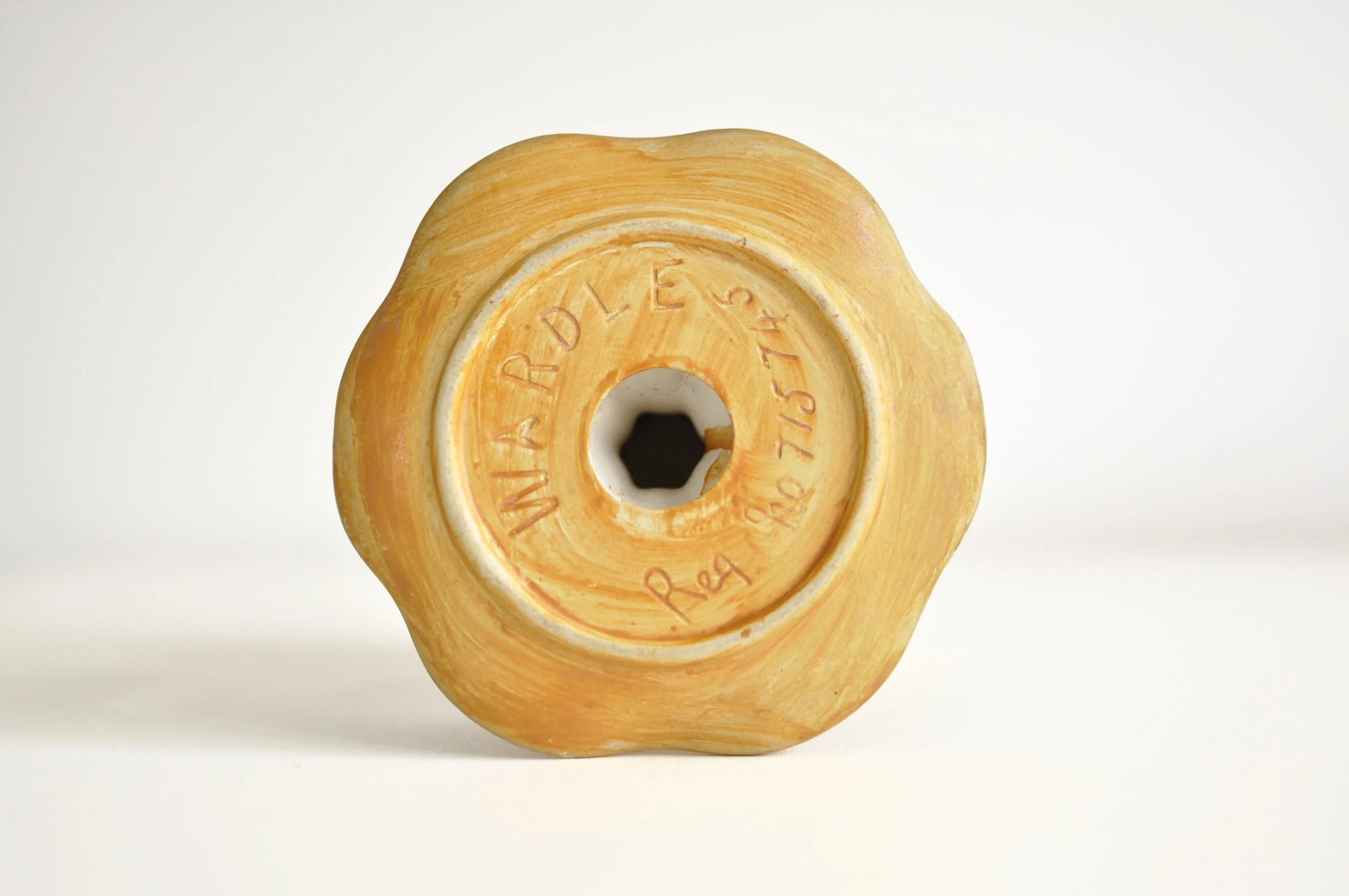 Incised Wardle maker's mark and registration number on pottery base.