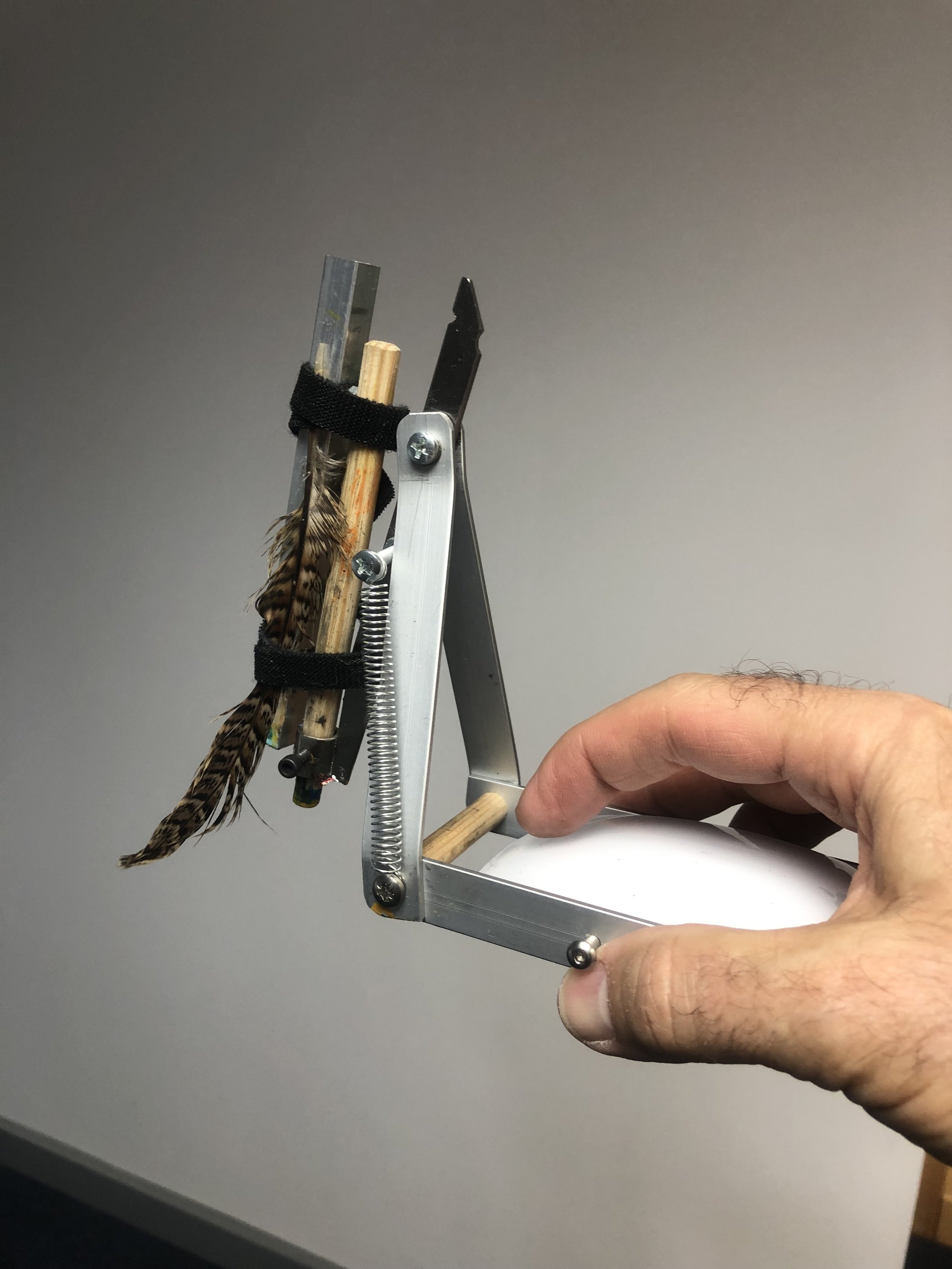 The Artist's Mouse equipped with a feather as a paintbrush.