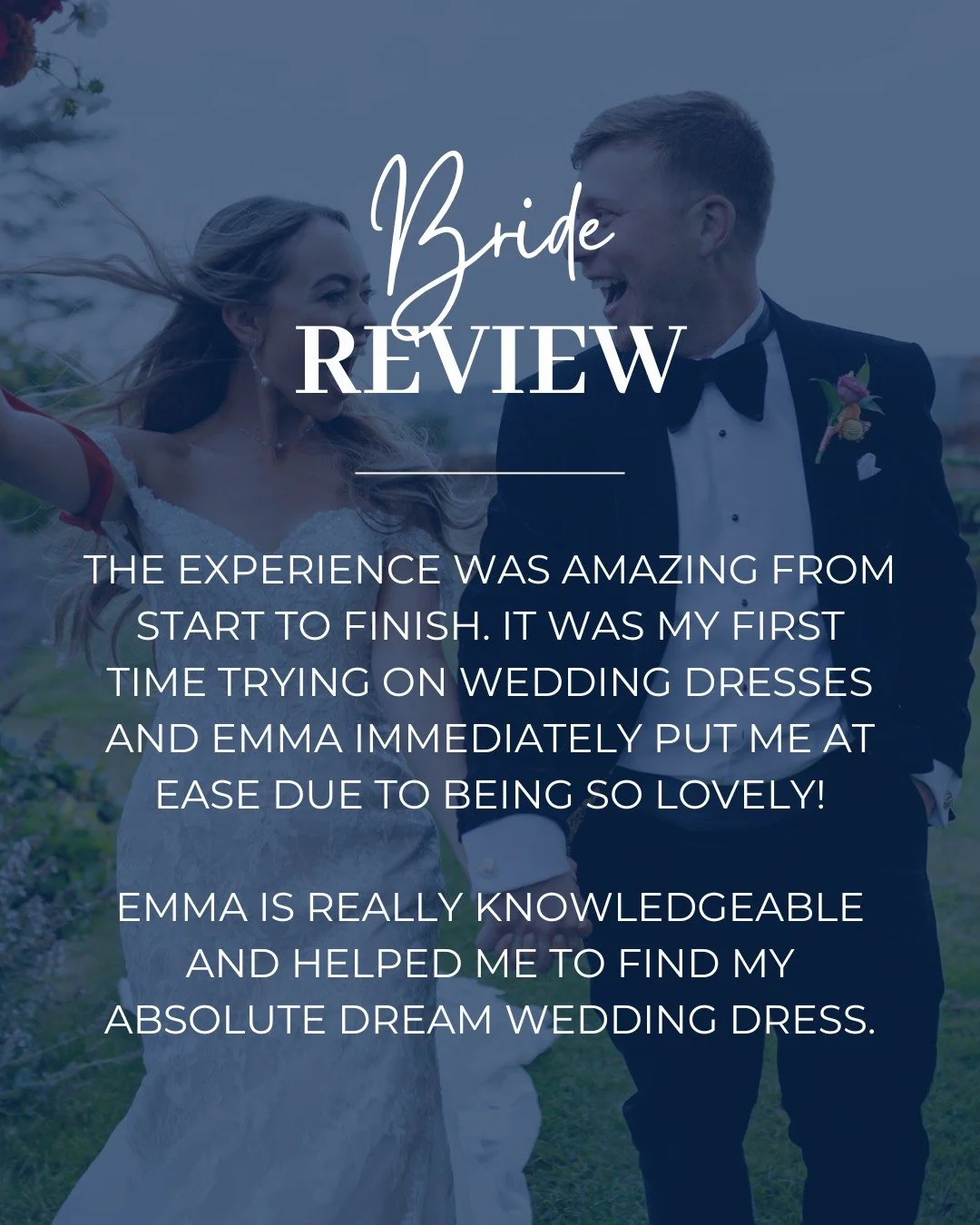 ✨ Review ✨

"The experience was amazing from start to finish. It was my first time trying on wedding dresses and Emma immediately put me at ease due to being so lovely!

Emma is really knowledgeable and helped me to find my absolute dream weddin