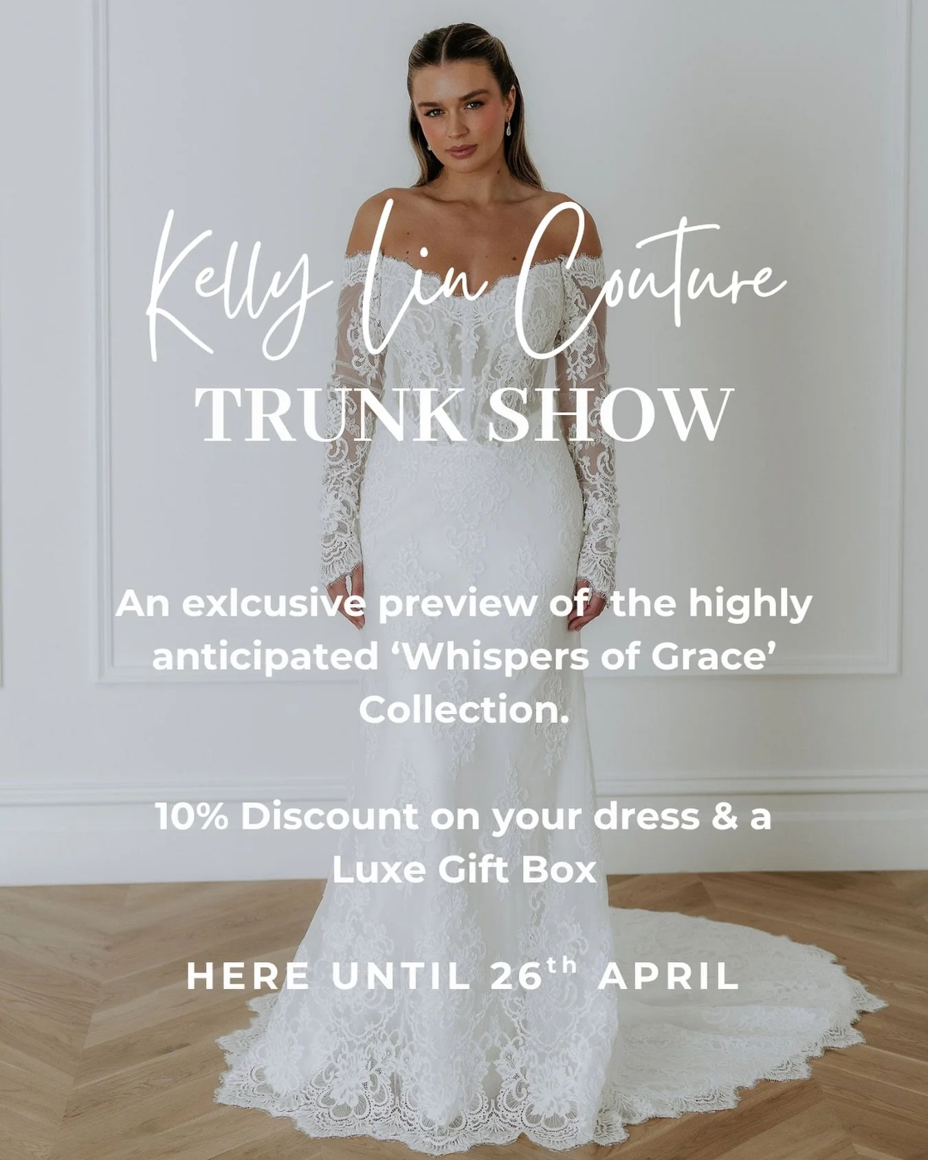 ✨UPDATE: EVENT EXTENDED ✨

Until 26th April - Join us for an exclusive preview event with the incredible Kelly Lin Couture. 

Think, soft romance, classic silhouettes, trending details and all the feels that go along with finding the perfect Wedding 