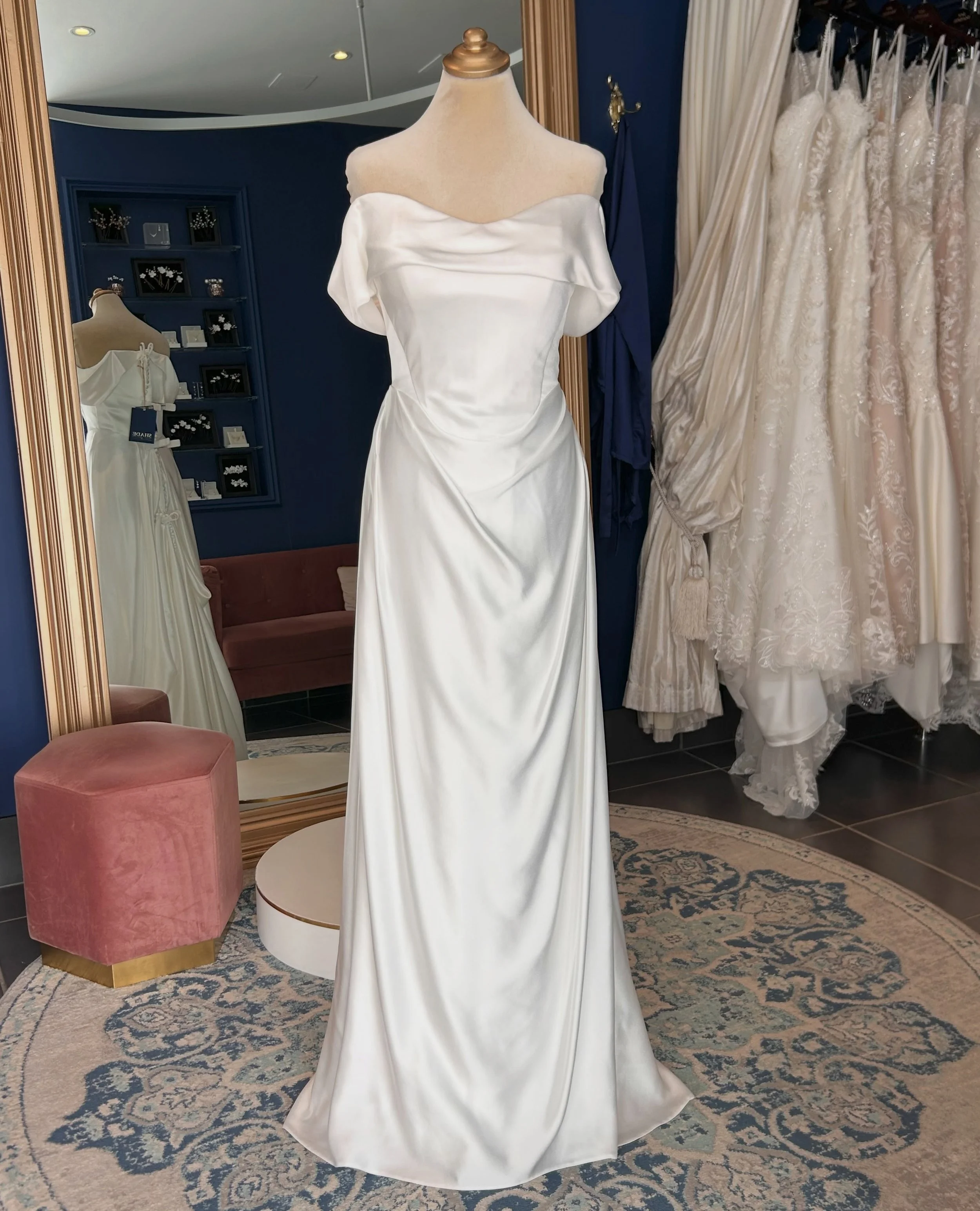 Sculptured perfection! There is just something so beautiful about the weight of fabric and how it drapes on the body. 

Jenna is the ultimate work of art 💙 with a little bit of sheen to her she really is a beautiful wedding dress. Effortless in her 