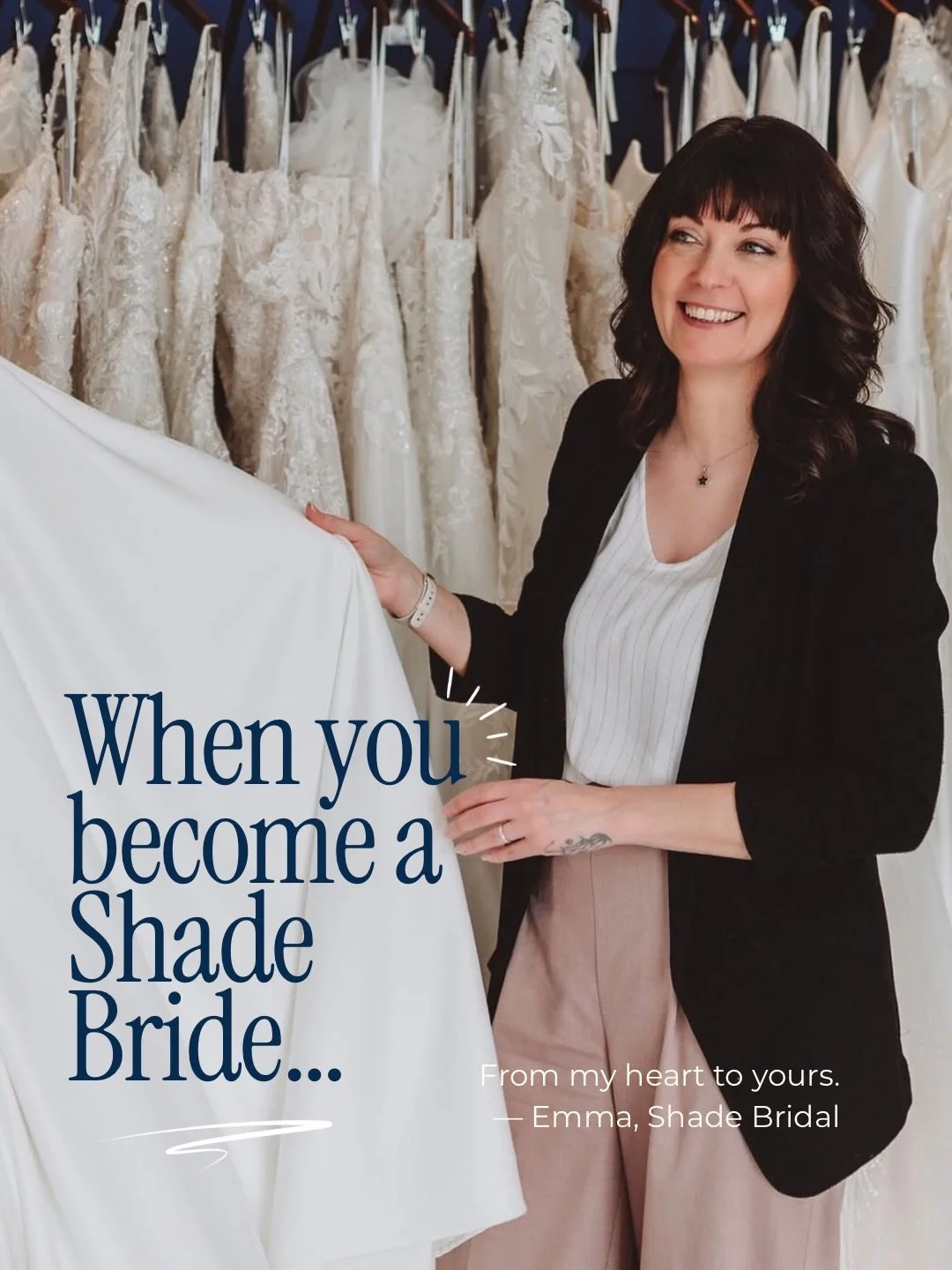 Being a Shade Bride is about so much more than the dress. 🤍

For me, it&rsquo;s getting to know you.

Hearing your love story. Learning about the wedding you&rsquo;re planning. Watching the nerves disappear. Seeing your confidence grow with every dr