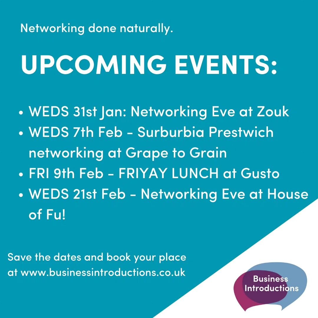 All of our upcoming networking events are shown above and you can book onto any of them at our website... link in bio! 

#Networking #networkingevent #eventsinmanchester #ManchesterEvents #Manchester #businessnetworking #businessevents #manchesternet