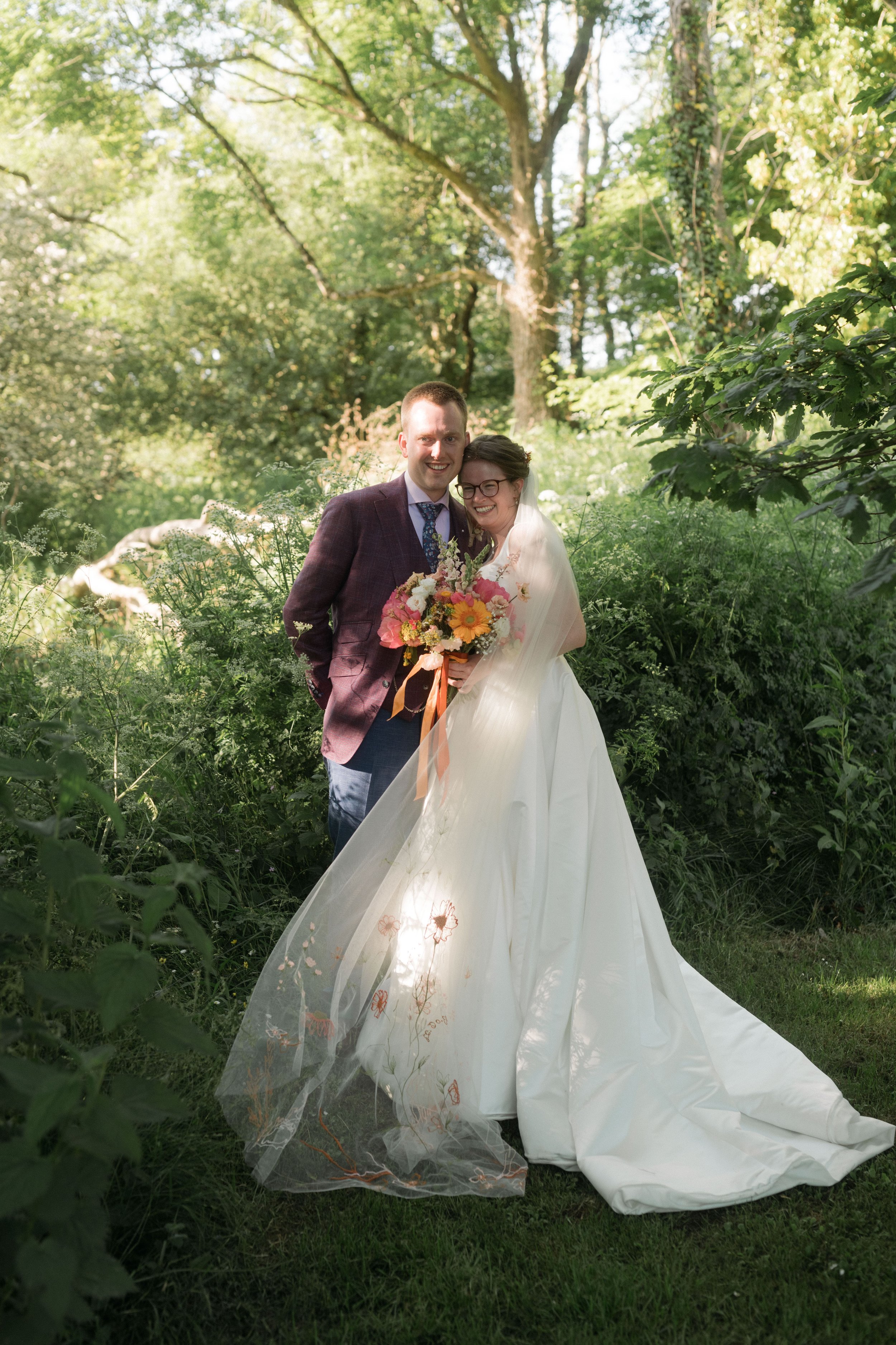  Couple in the trees with embroidered veil 