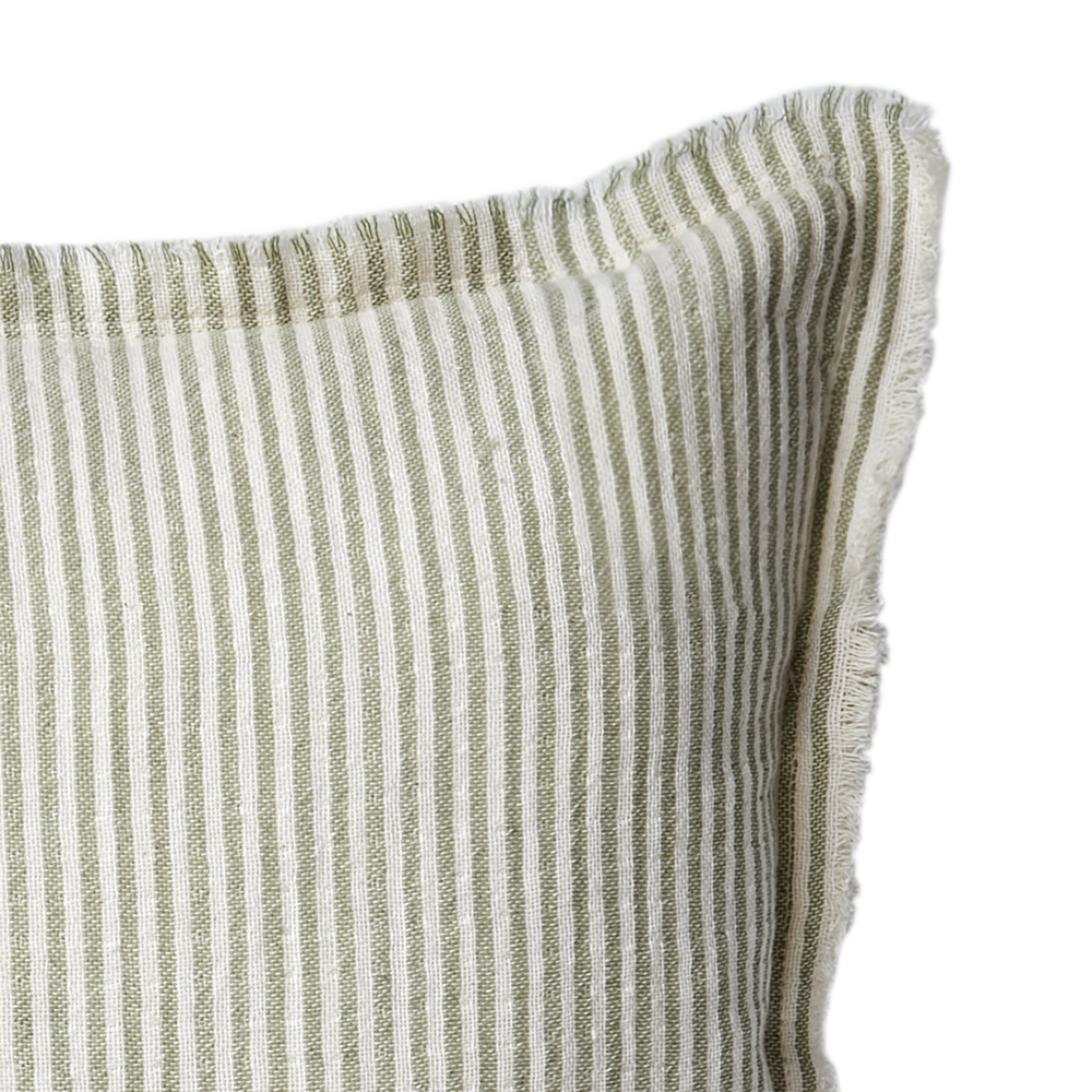 Ticking Stripe Frill Cushion Green — Oak Olive Home