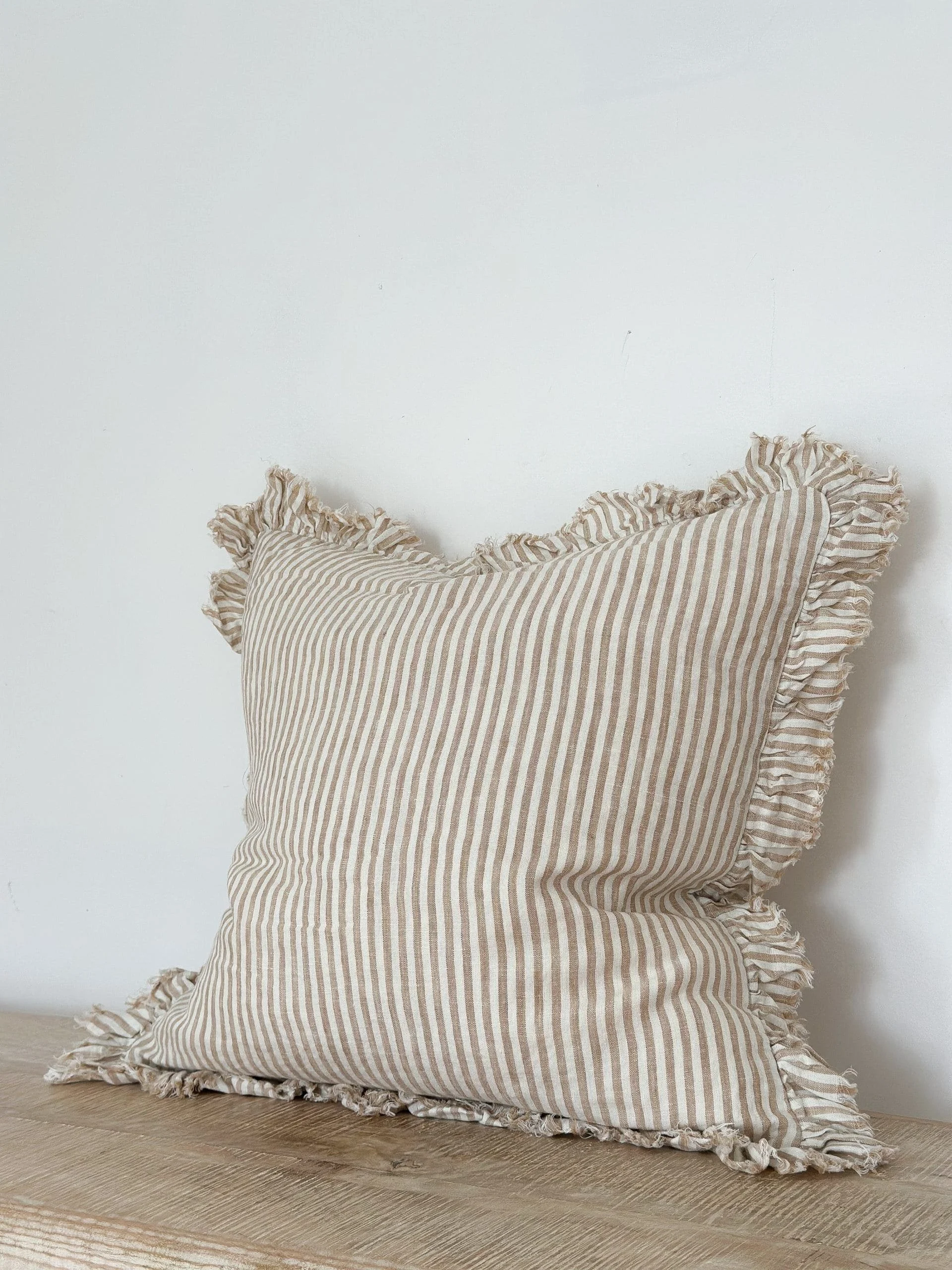 Emma Stripe Ruffle Cushion -Brown