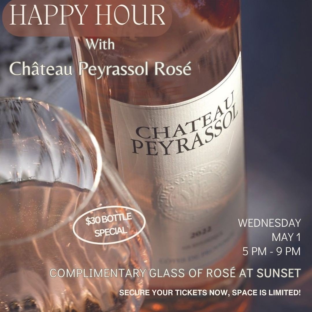 Spring vibes are in full swing at our Happy Hour 🌅✨. The drinks are cool, the beats are hot, and the views are unmatched. ⁠
⁠
Sip on Ch&acirc;teau Peyrassol Ros&eacute; and indulge in our small bites menu to welcome in the spring weather and as the 