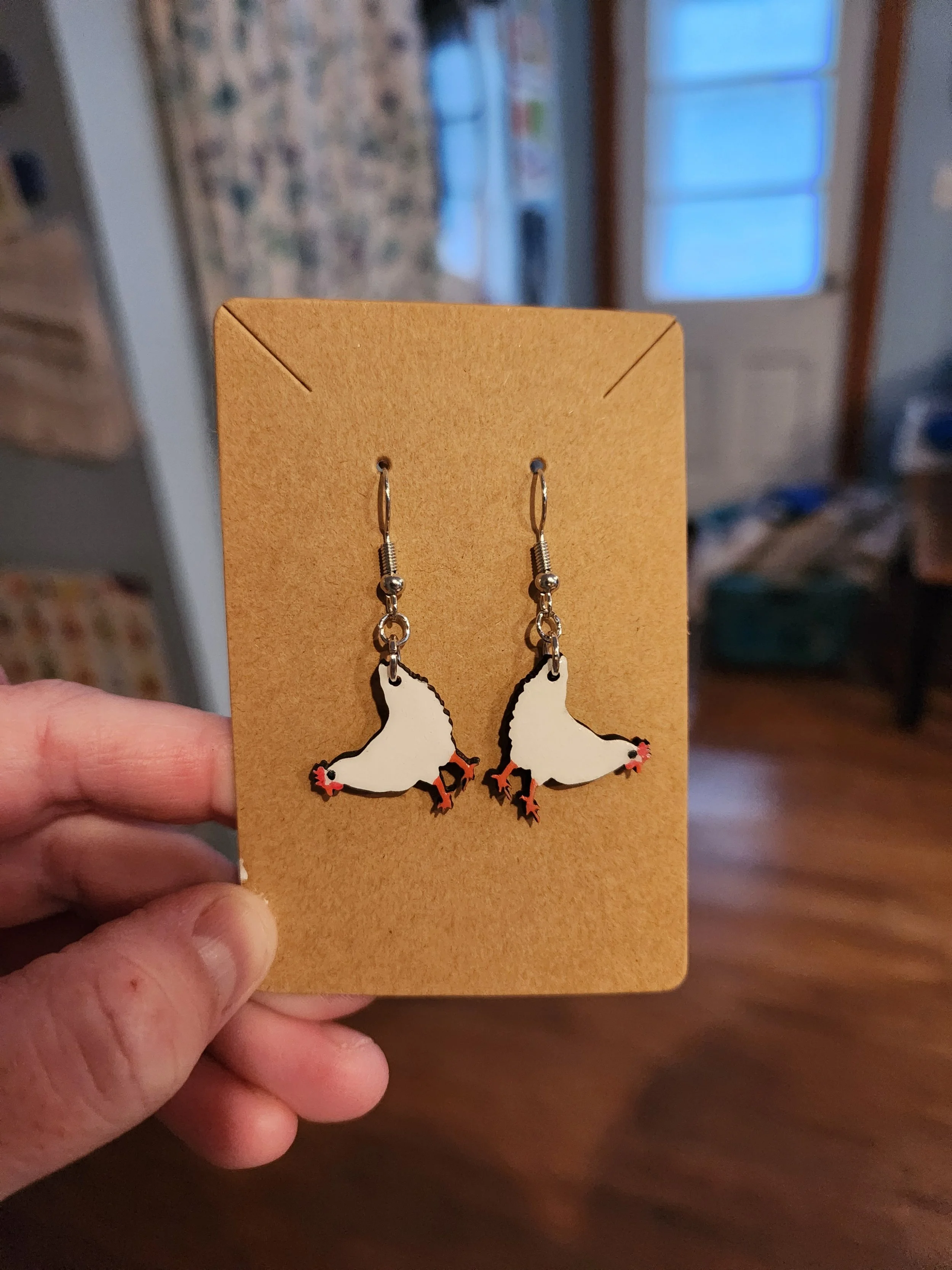 White Chicken Earrings