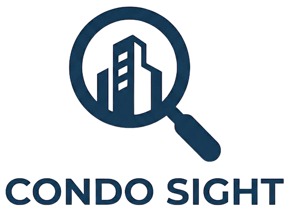 Logo of Condo Sight showing a magnifying glass with buildings inside and the text 'CONDO SIGHT' below.